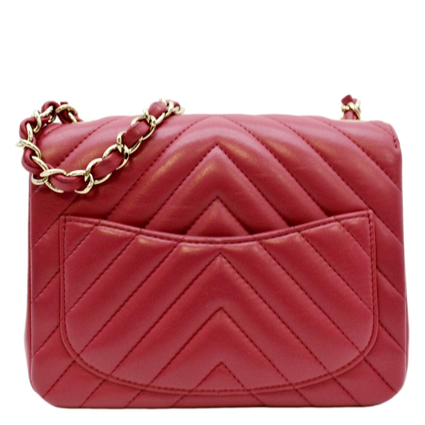 Chanel Mini Flap Quilted Chevron Leather Crossbody Bag Red