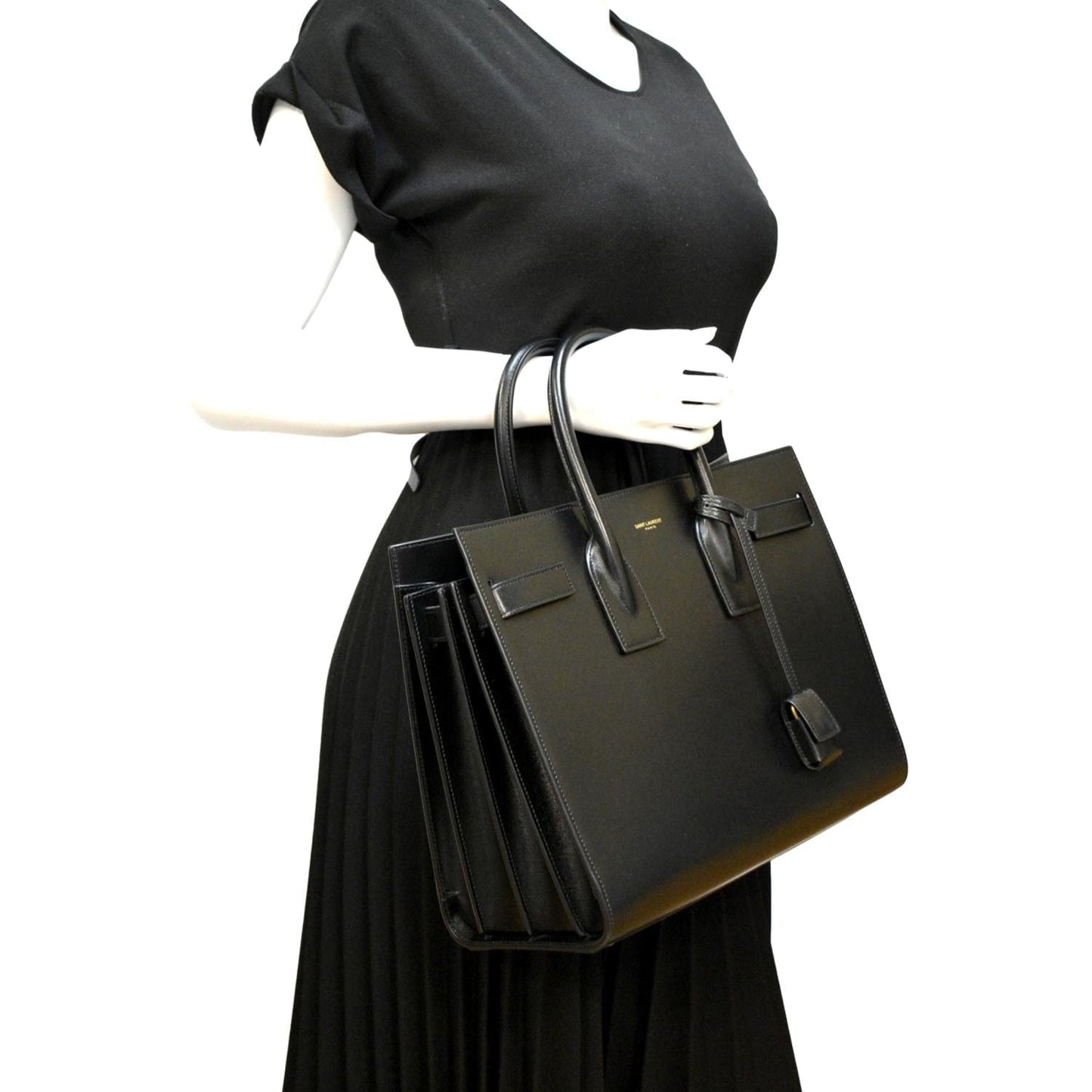 YSL Saint Laurent Yves Sac De Jour Satchel Shoulder Bag Leather Black Satchel Bag