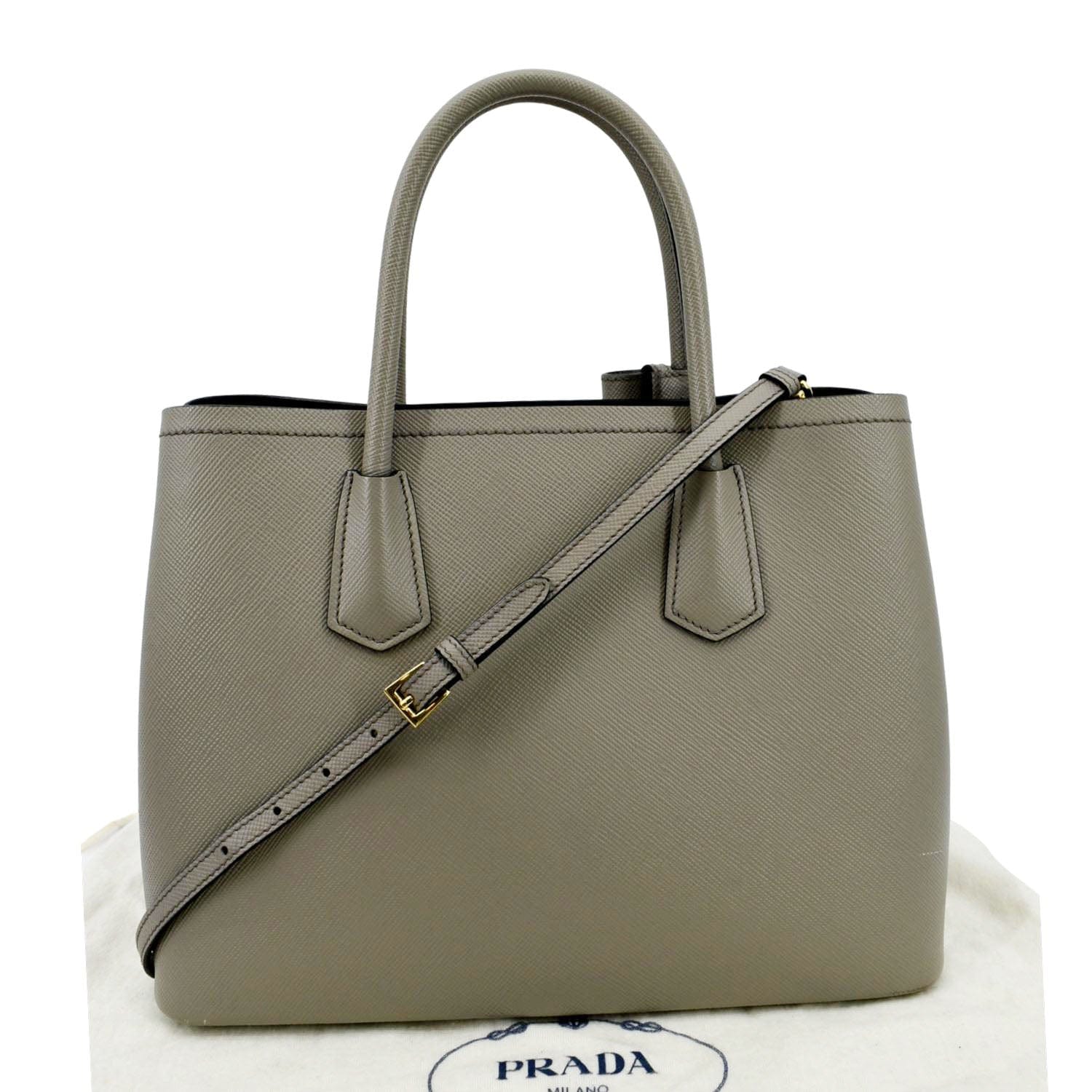 Double Handle Saffiano Tote Bag Grey Leather