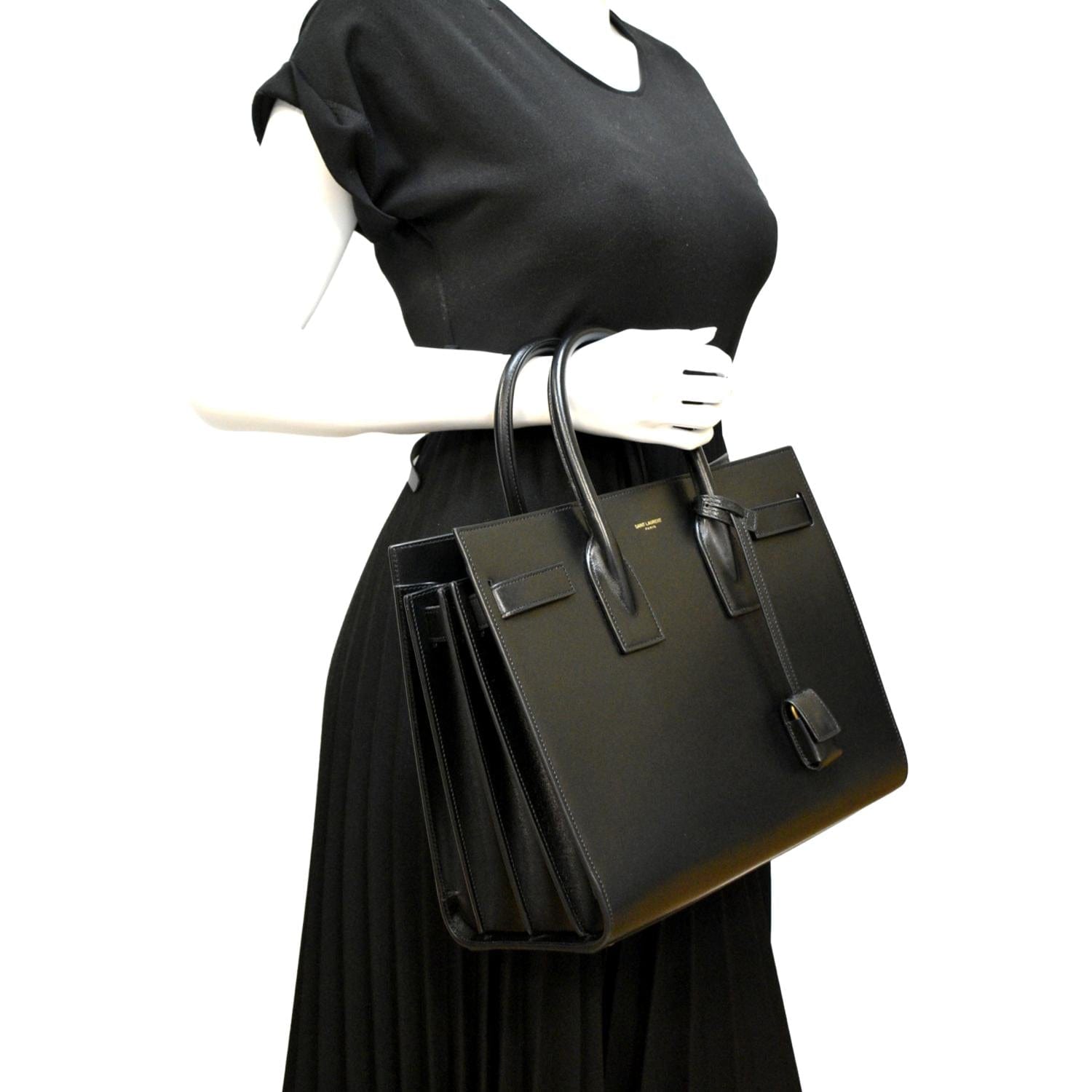 YSL Saint Laurent Saint Sac De Jour Satchel Shoulder Bag Leather Black