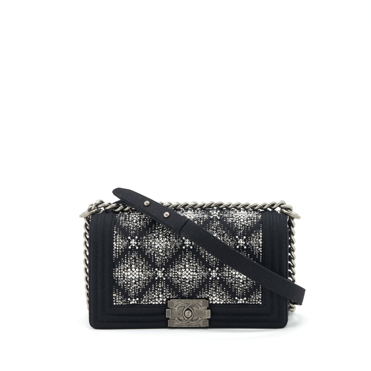 Chanel 19B Boy Flap Limited Edition Fabric Black Silver Shoulder Bag