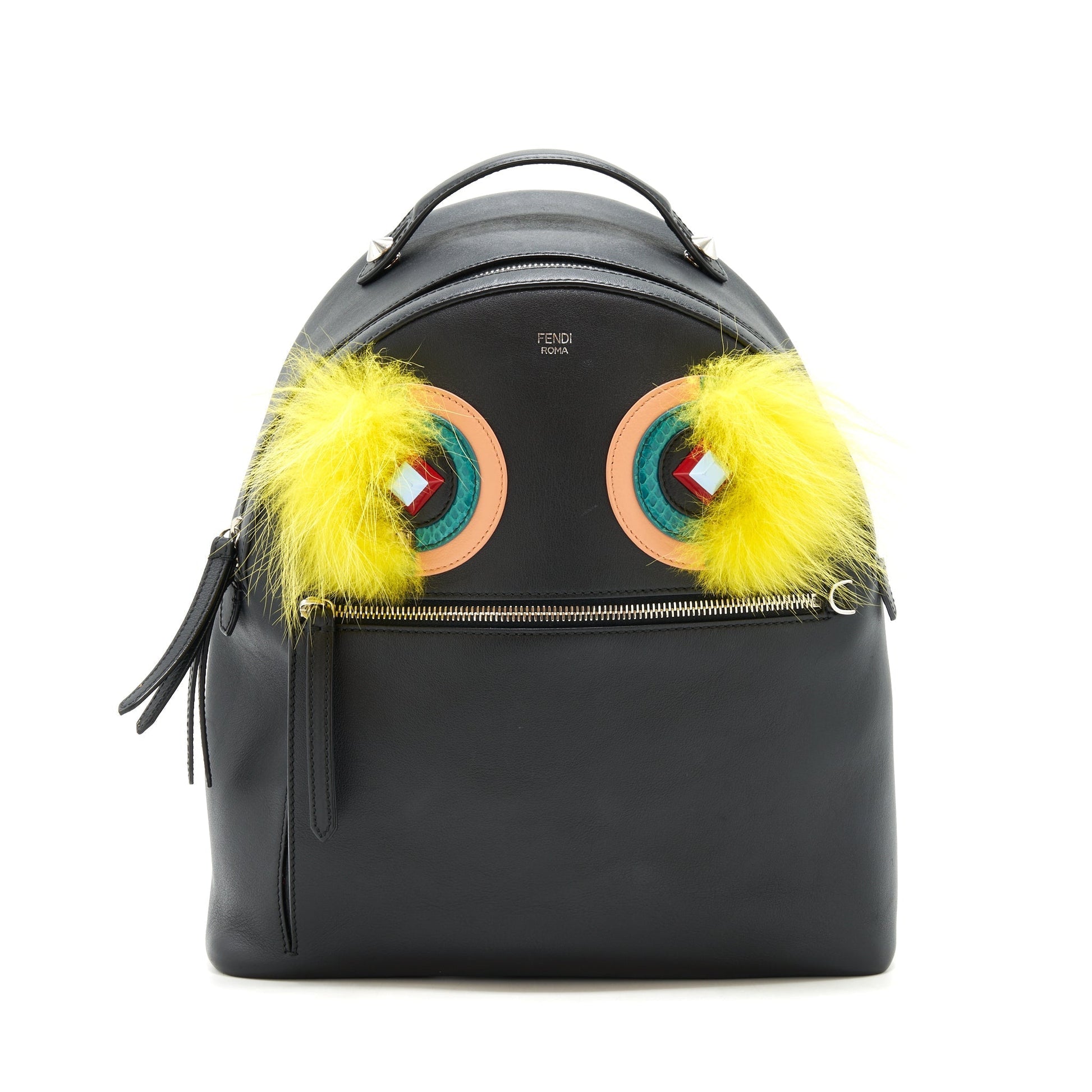 Fendi Monster Backpack Fur Black Yellow