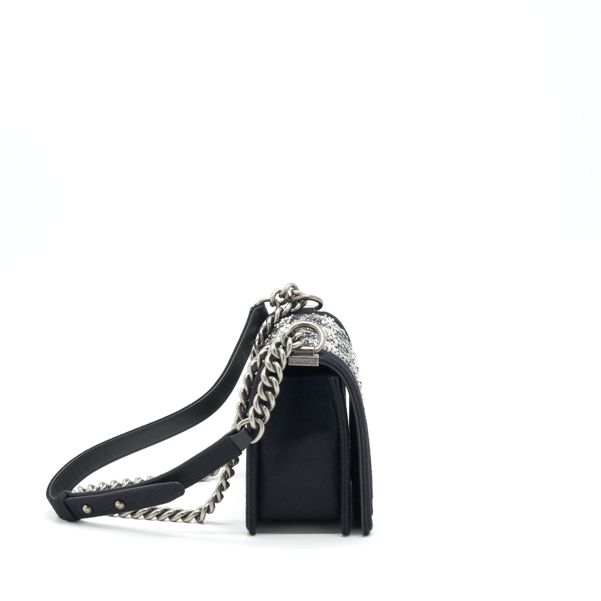 Chanel 19B Boy Flap Limited Edition Fabric Black Silver Shoulder Bag
