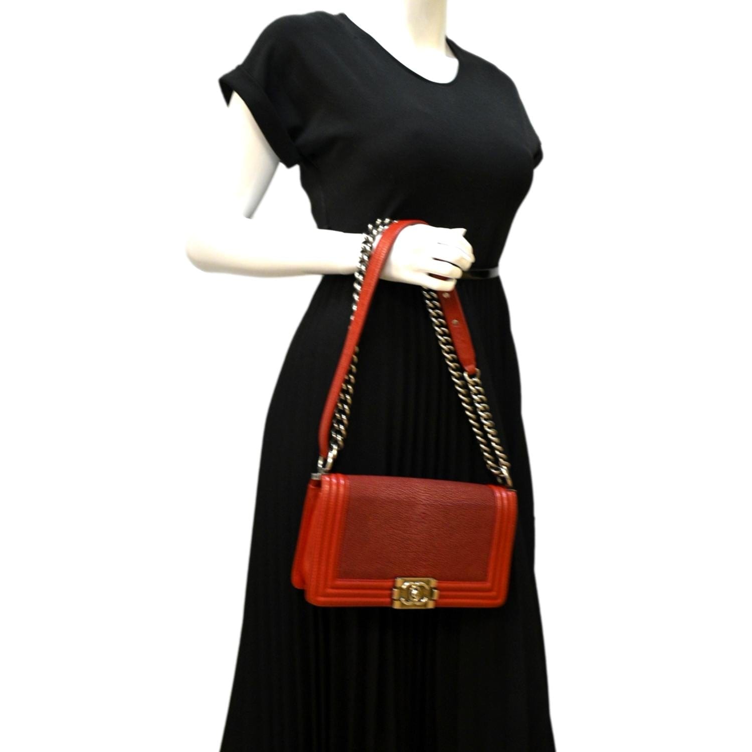 Chanel Boy Flap Stingray - Final Leather Red Travel Bag