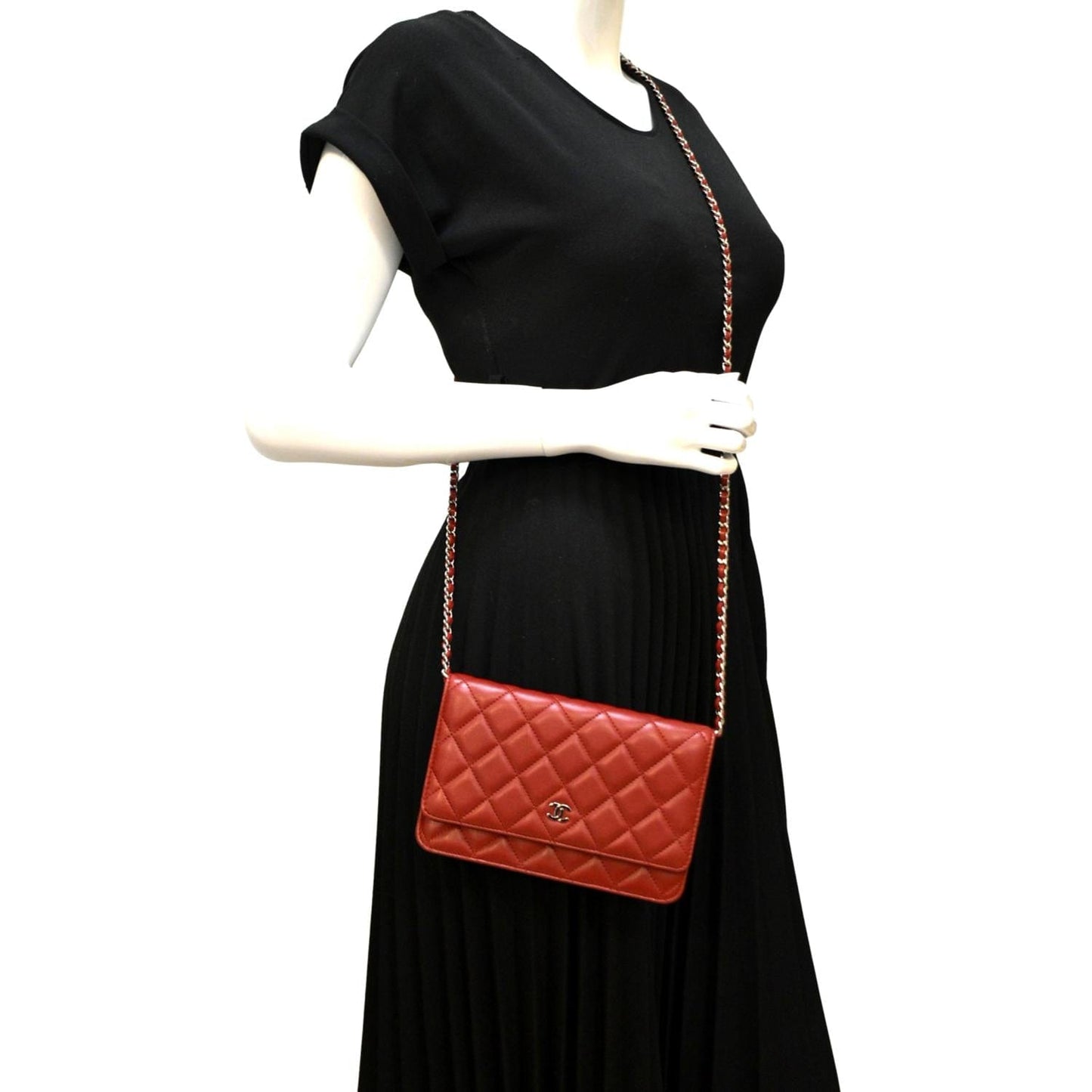 Chanel WOC Quilted Leather Red Wallet Case
