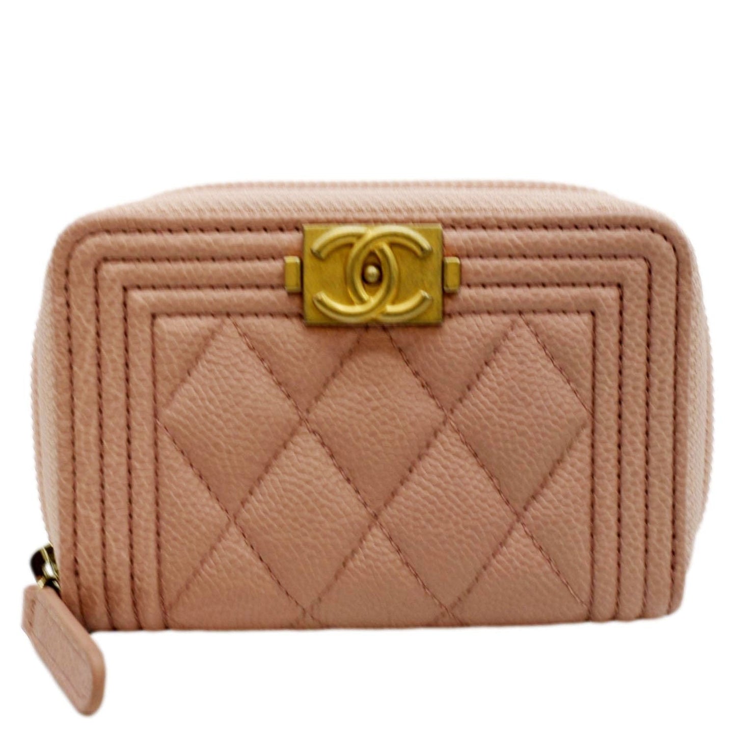 CHANEL Small Boy Caviar Leather Zip Around Wallet Pink