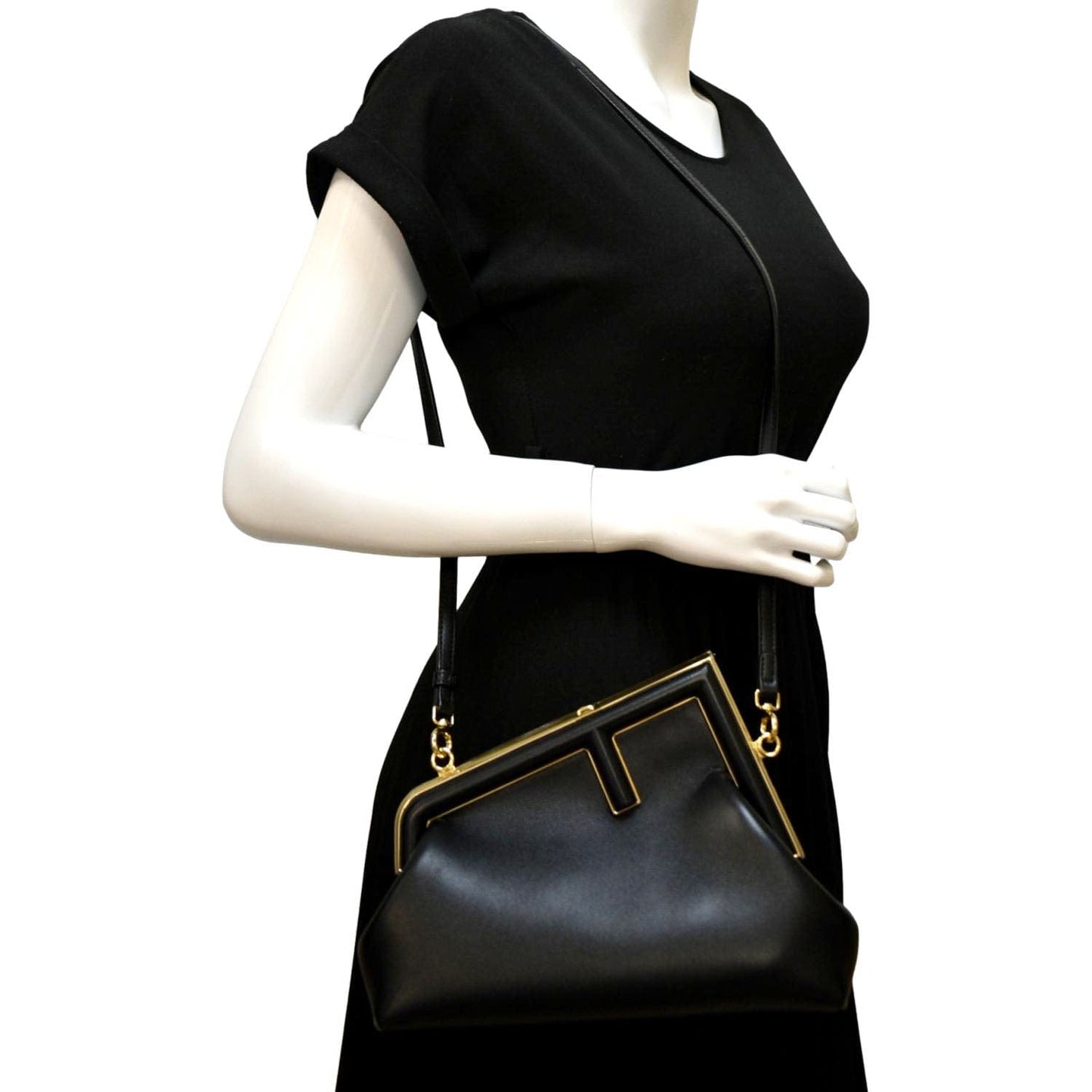 Fendi First Shoulder Bag Leather Black