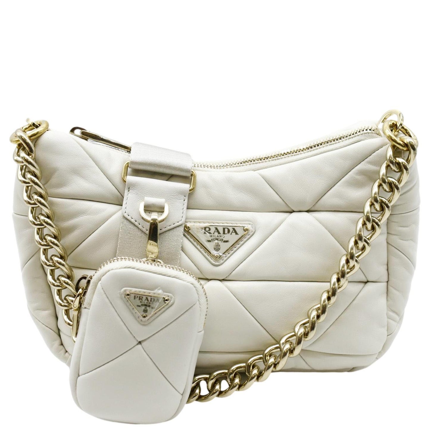 Patchwork System Nappa Shoulder Bag Leather White