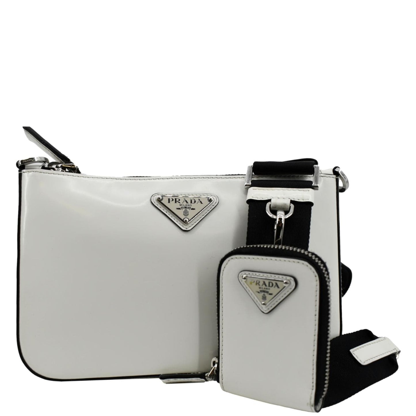 Prada Brushed Shoulder Bag Leather White