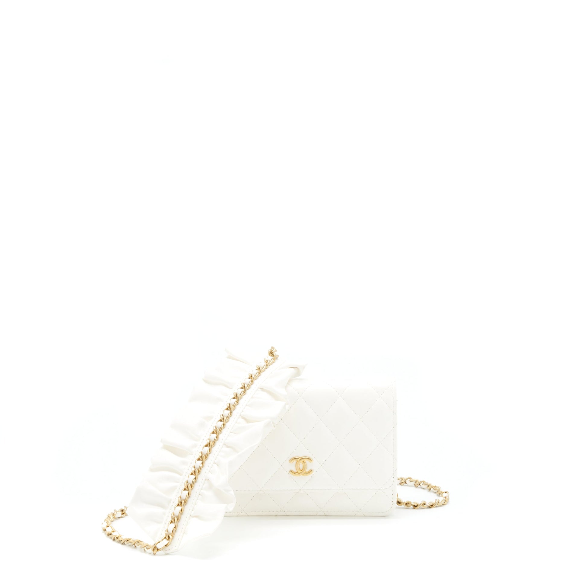 Chanel Ruffles On Chains GHW White Wallet Case