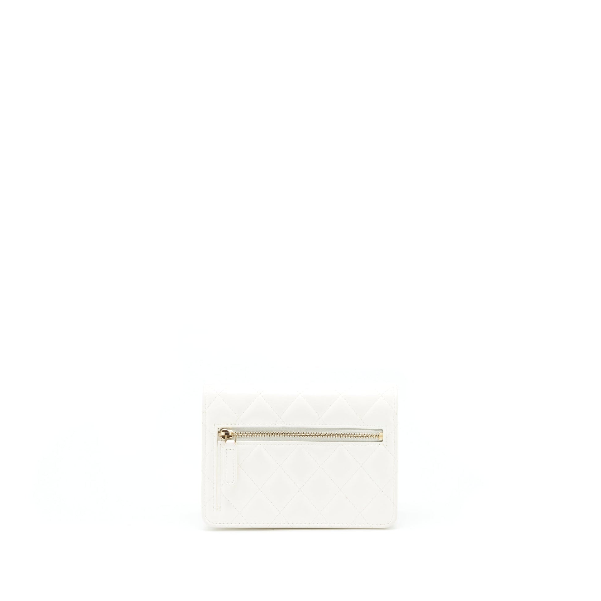 Chanel Ruffles On Chains GHW White Wallet Case