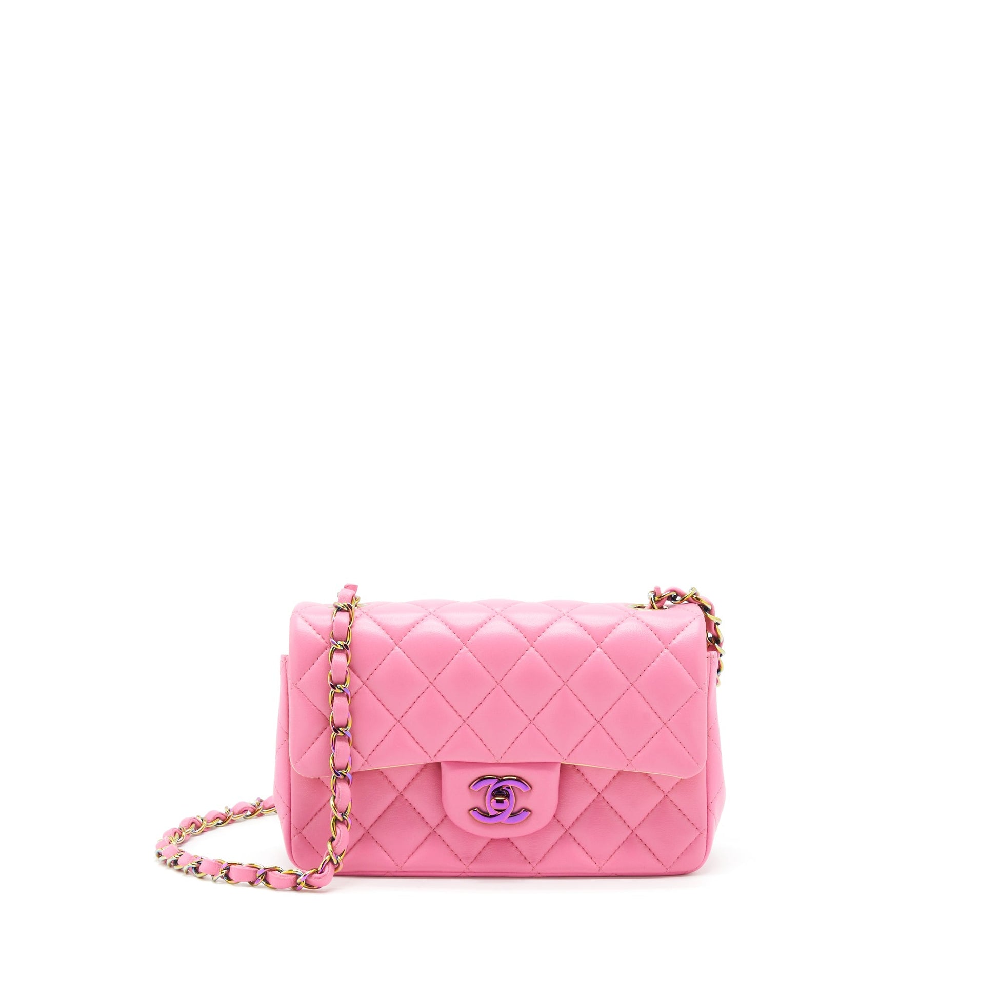 Chanel Rectangular Flap Lambskin Rainbow Hardware Pink Shoulder Bag