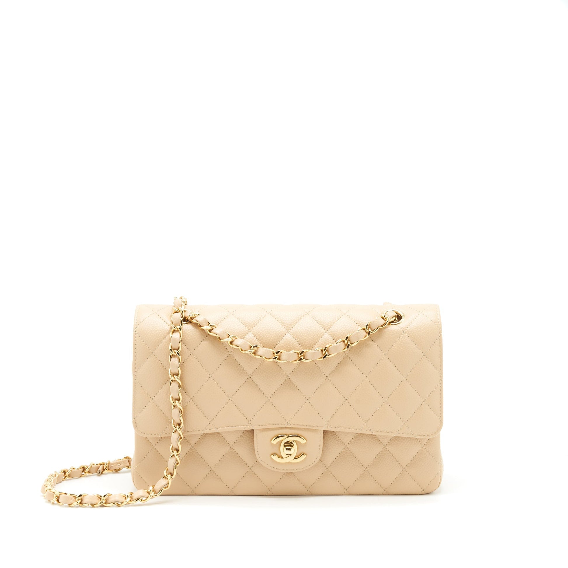 Chanel Classic Double Flap Caviar GHW Beige Shoulder Bag
