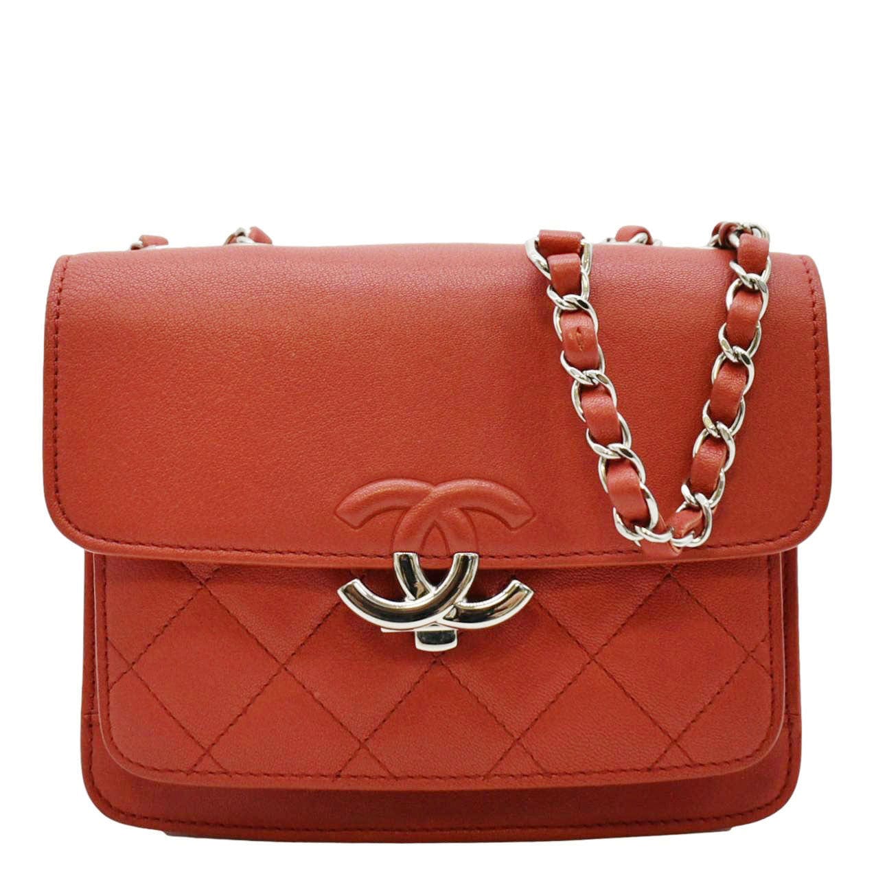 Chanel CC Box Flap Quilted Leather Red Travel Bag