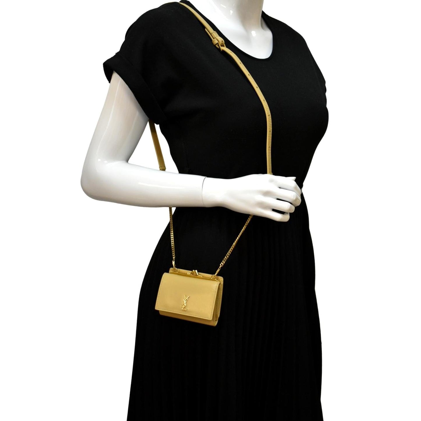 YSL Saint Laurent Yves Rider Smooth Shoulder Bag Leather Beige