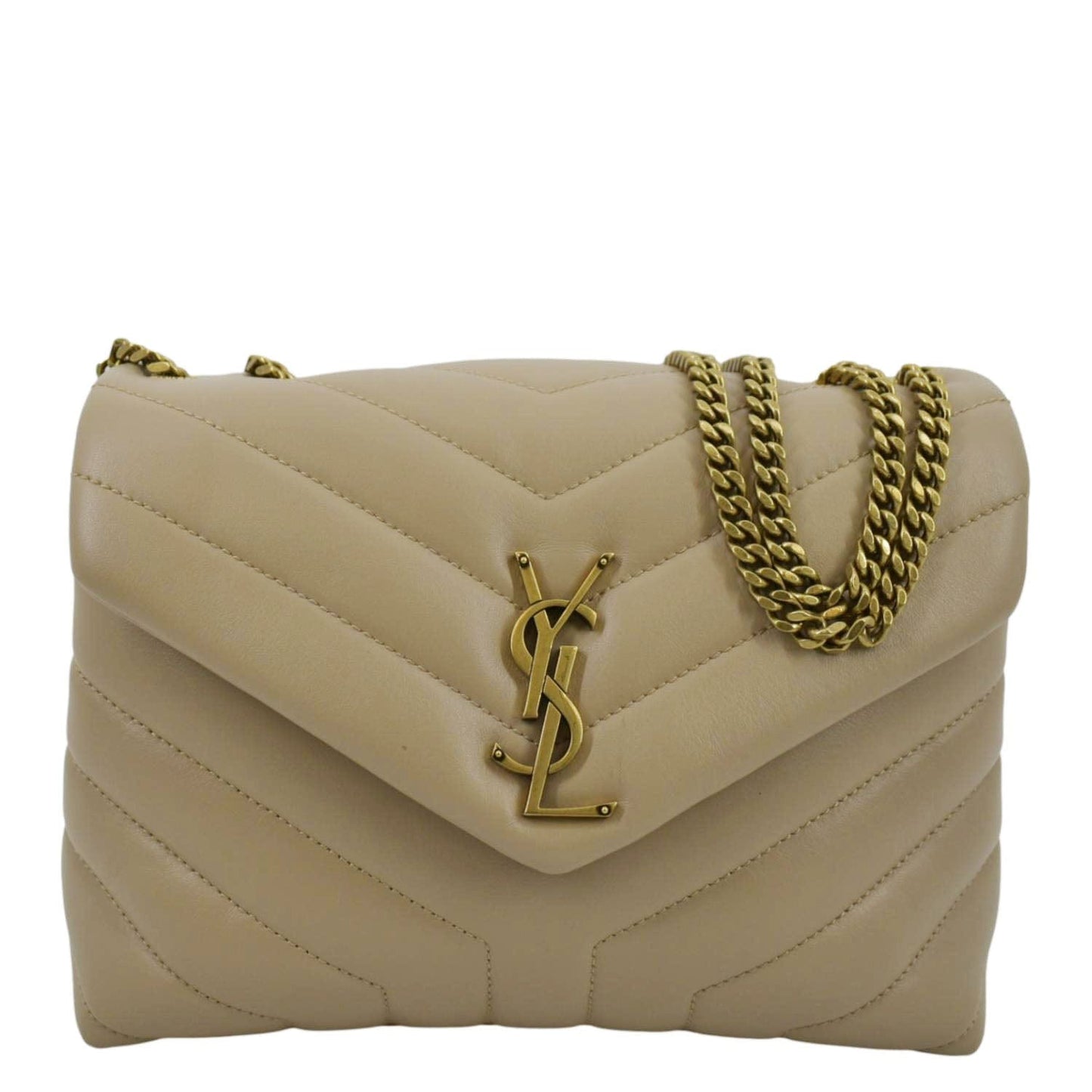 YSL Saint Laurent Yves Loulou Crossbody Bag Dark Leather Quilted Beige