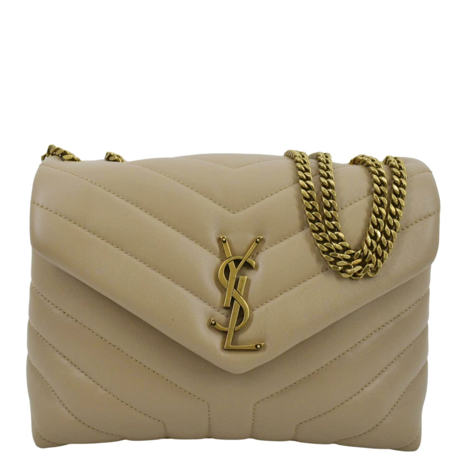 YSL Saint Laurent Yves Loulou Crossbody Bag Dark Leather Quilted Beige