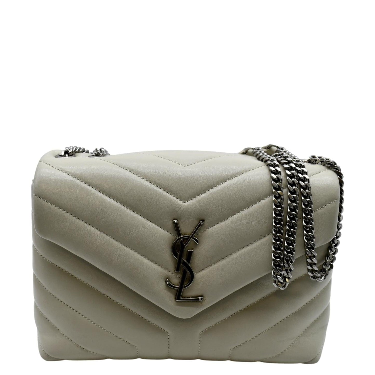 YSL Saint Laurent Yves Loulou Crossbody Bag Ivory Leather Quilted Toy