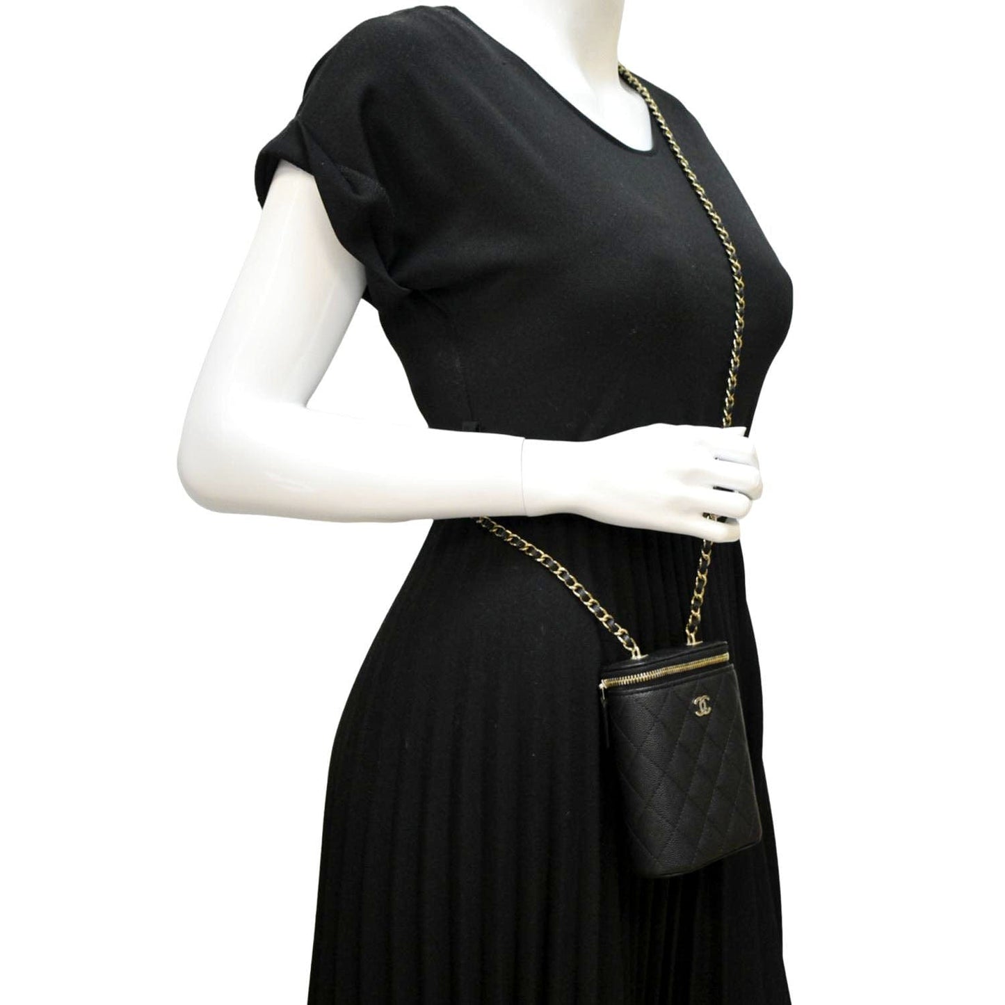Chanel Vertical Caviar Quilted Vanity Leather Black Travel Bag