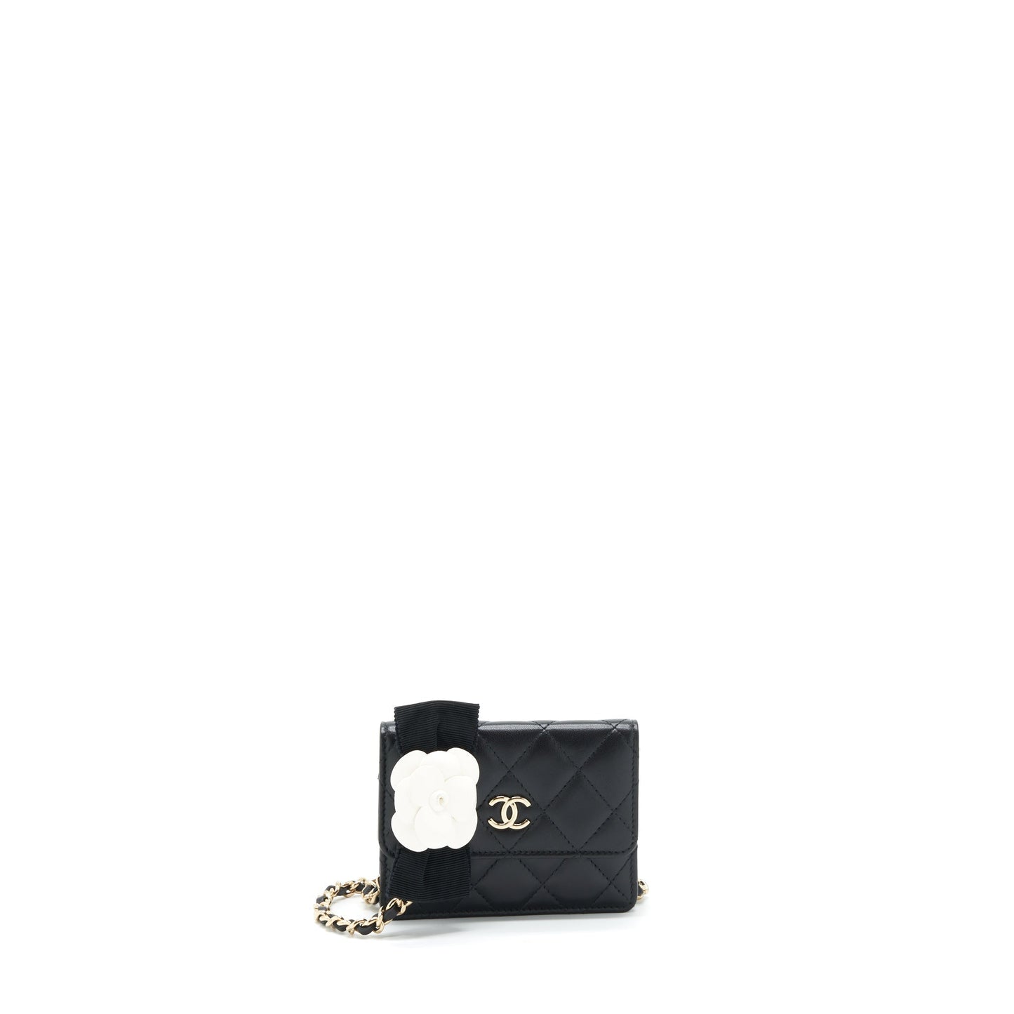 Chanel Flap Camellia Lambskin LGHW Black Shoulder Bag