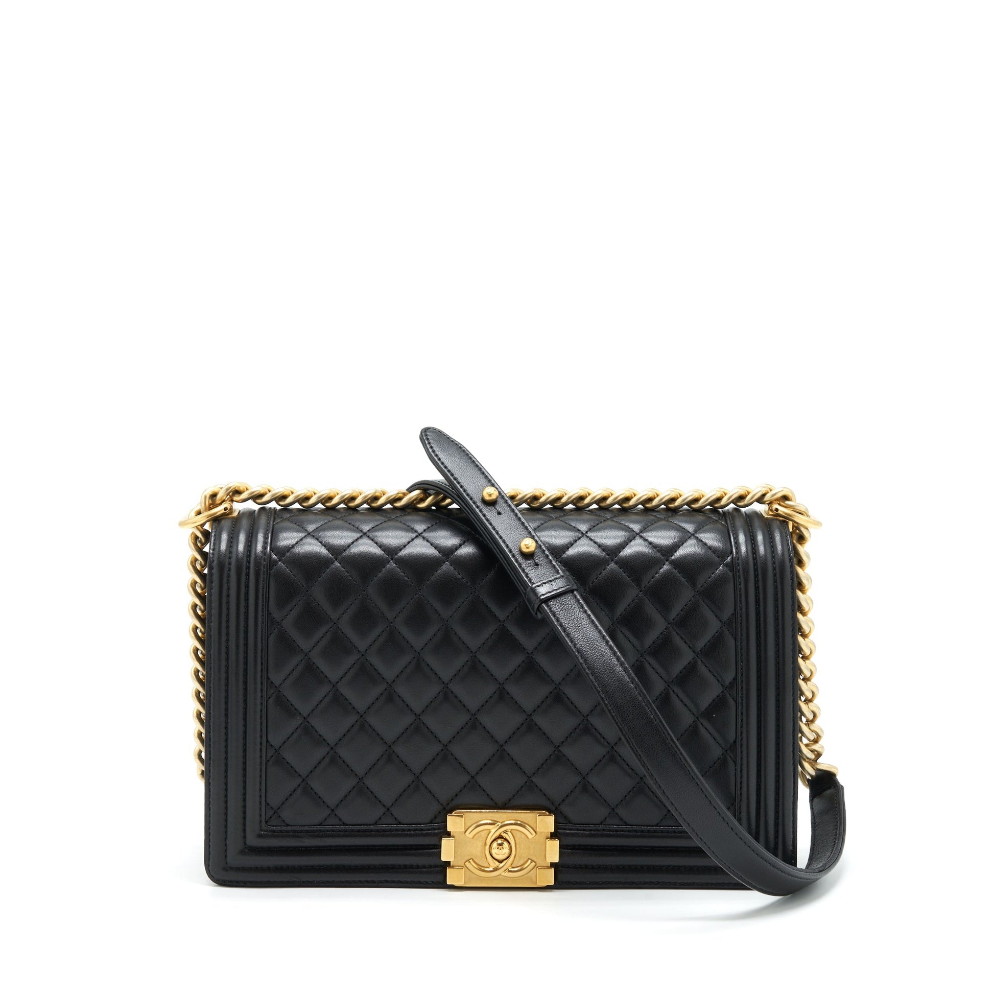 Chanel Boy New 28cm Lambskin Ruthenium GHW Black Handbag