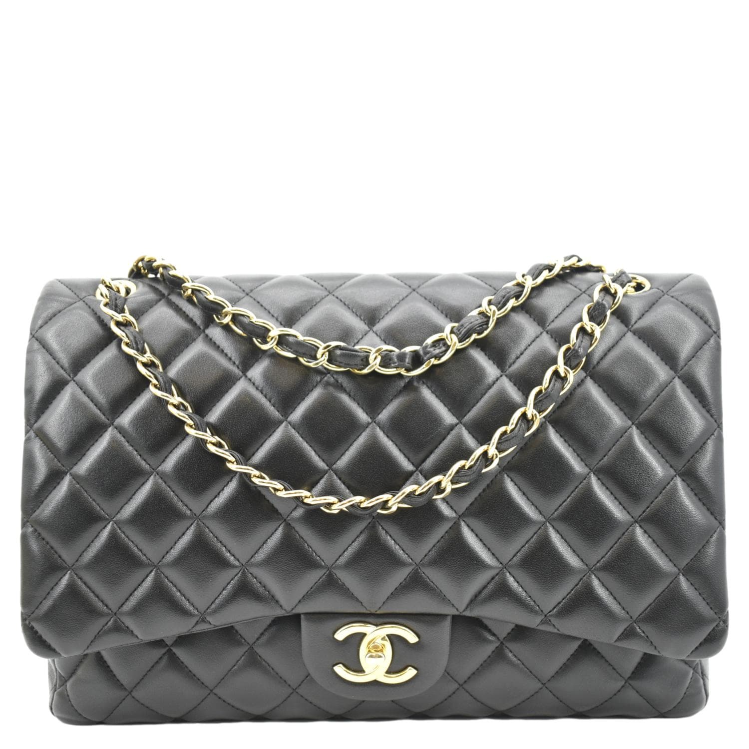 Chanel Maxi Double Flap Leather Lambskin Black Travel Bag