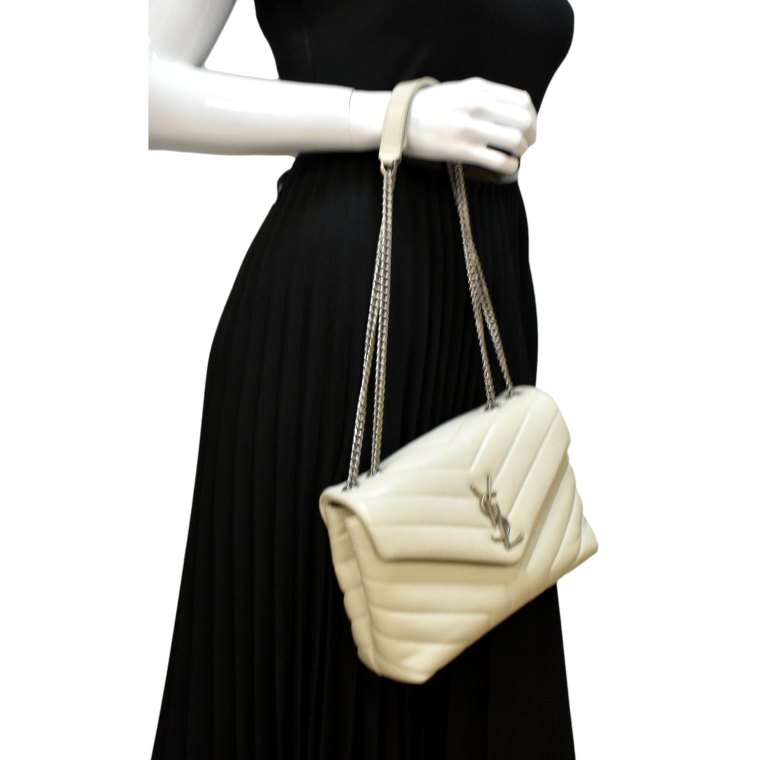 YSL Saint Laurent Yves Loulou Crossbody Bag Ivory Leather Quilted Toy