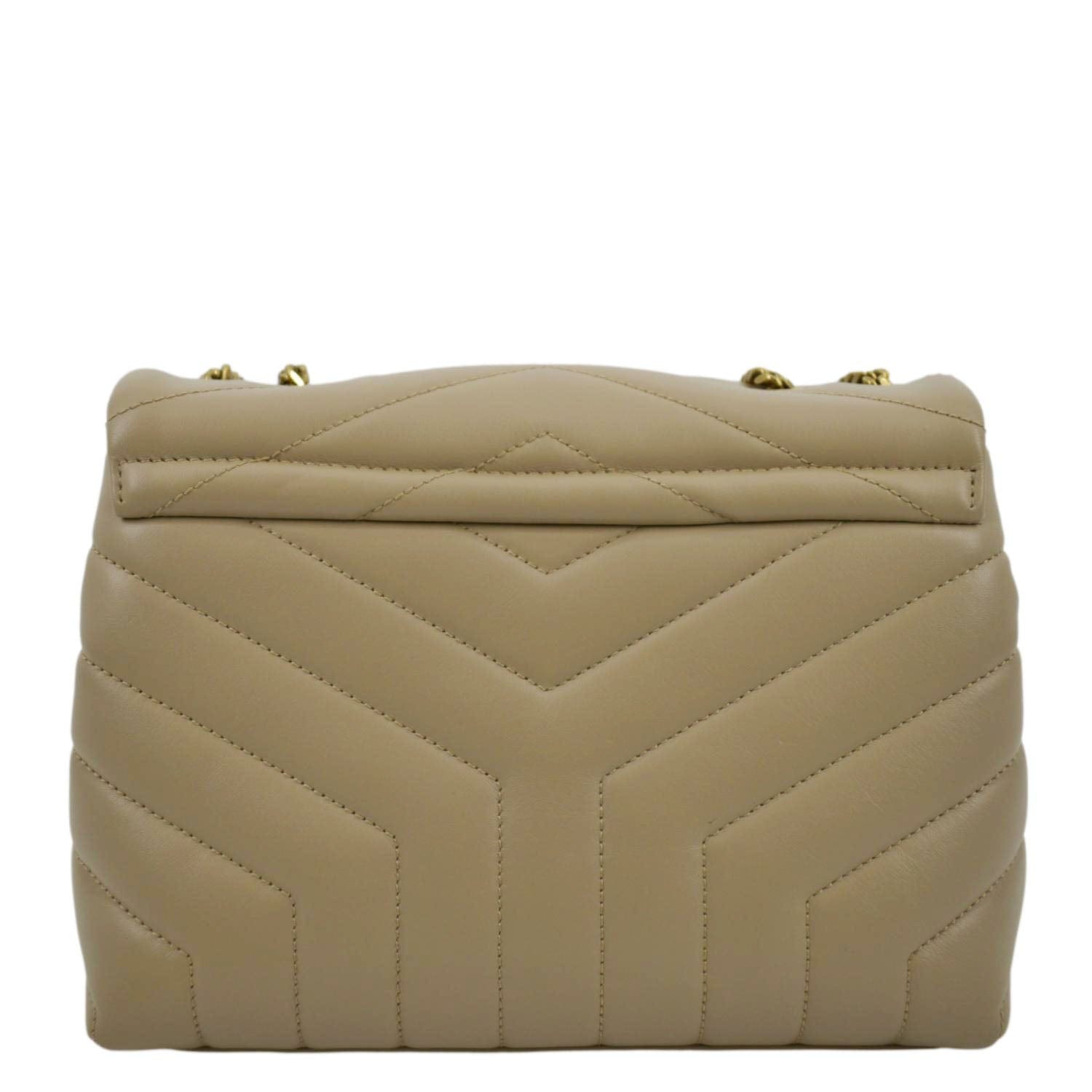 YSL Saint Laurent Yves Loulou Crossbody Bag Dark Leather Quilted Beige