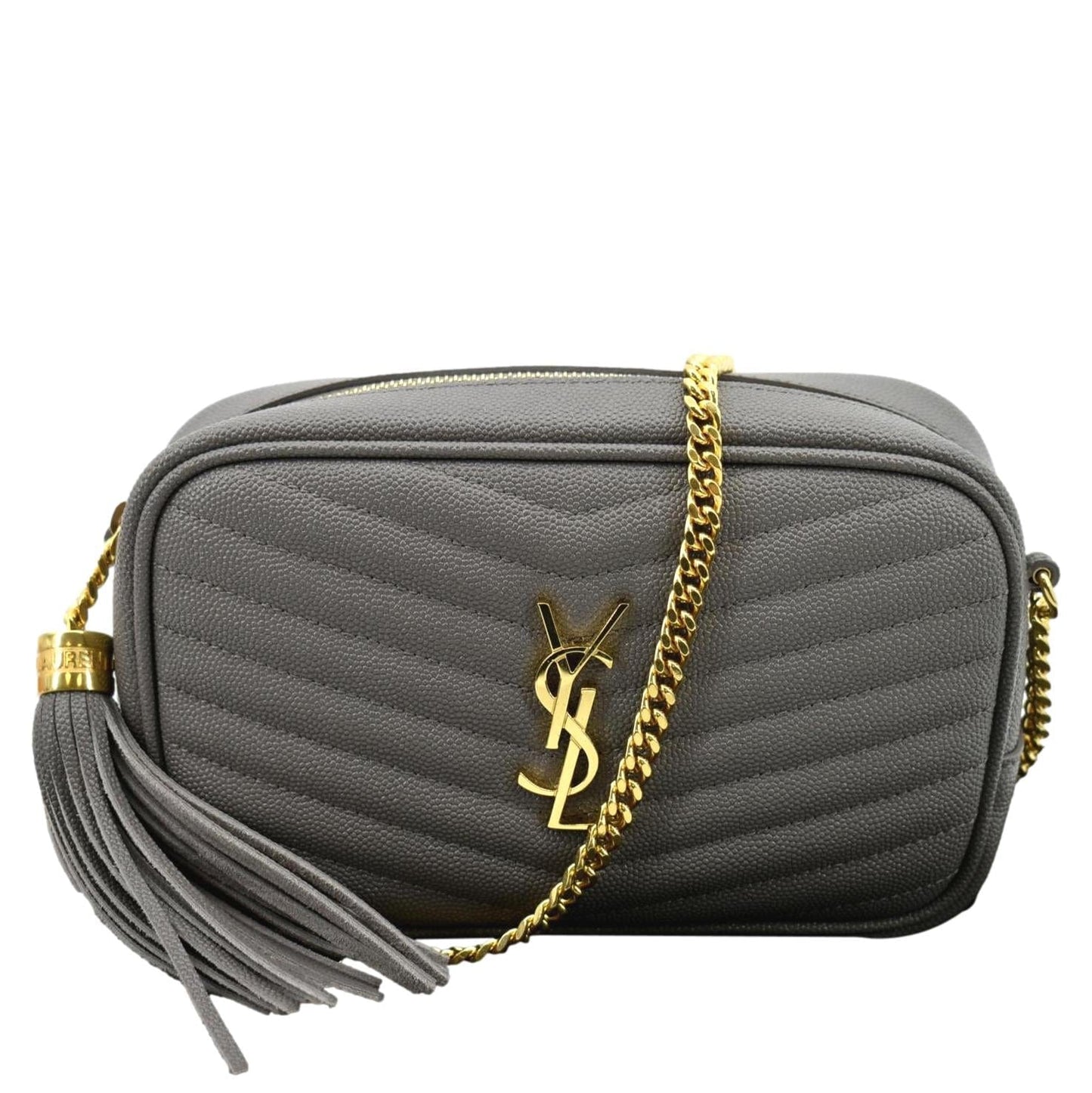YSL Saint Laurent Saint Lou Chevron Camera Crossbody Bag Storm Leather