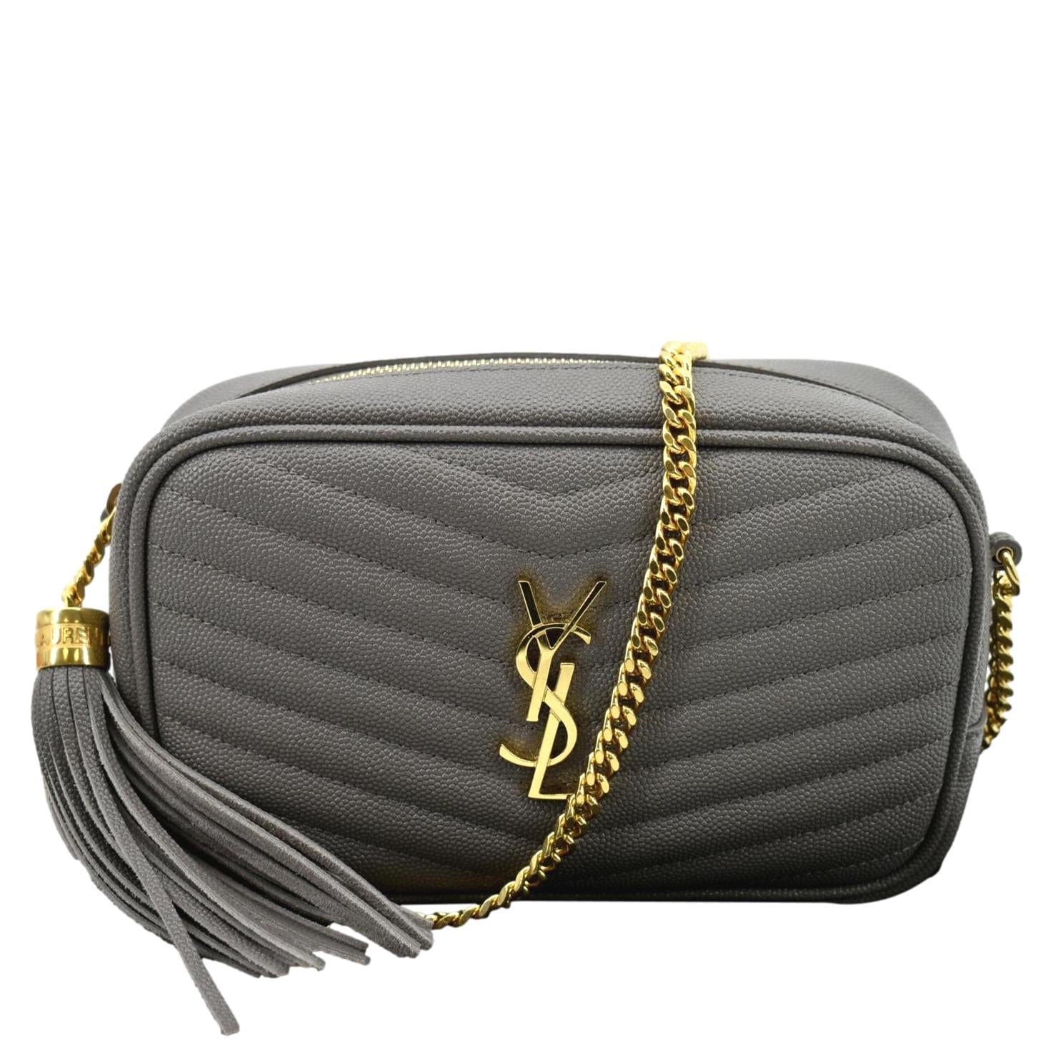 YSL Saint Laurent Yves Lou Chevron Camera Crossbody Bag Storm Leather