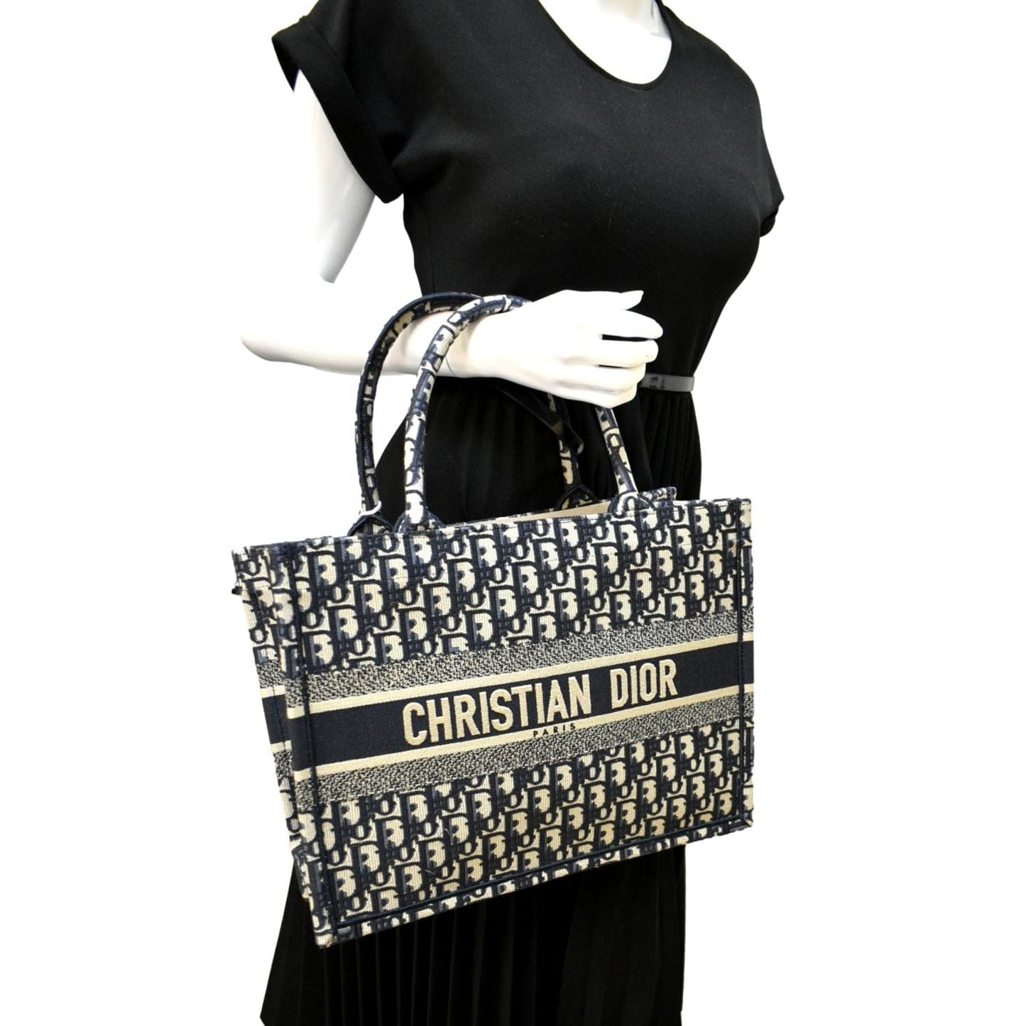 Dior Book Oblique Embroidery Tote Bag Blue Small