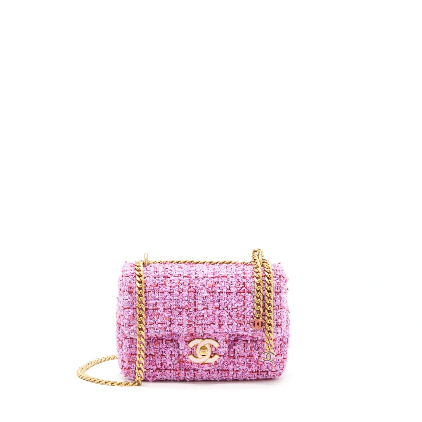 Chanel 22P Square Flap Tweed Hardware Pink Gold Shoulder Bag