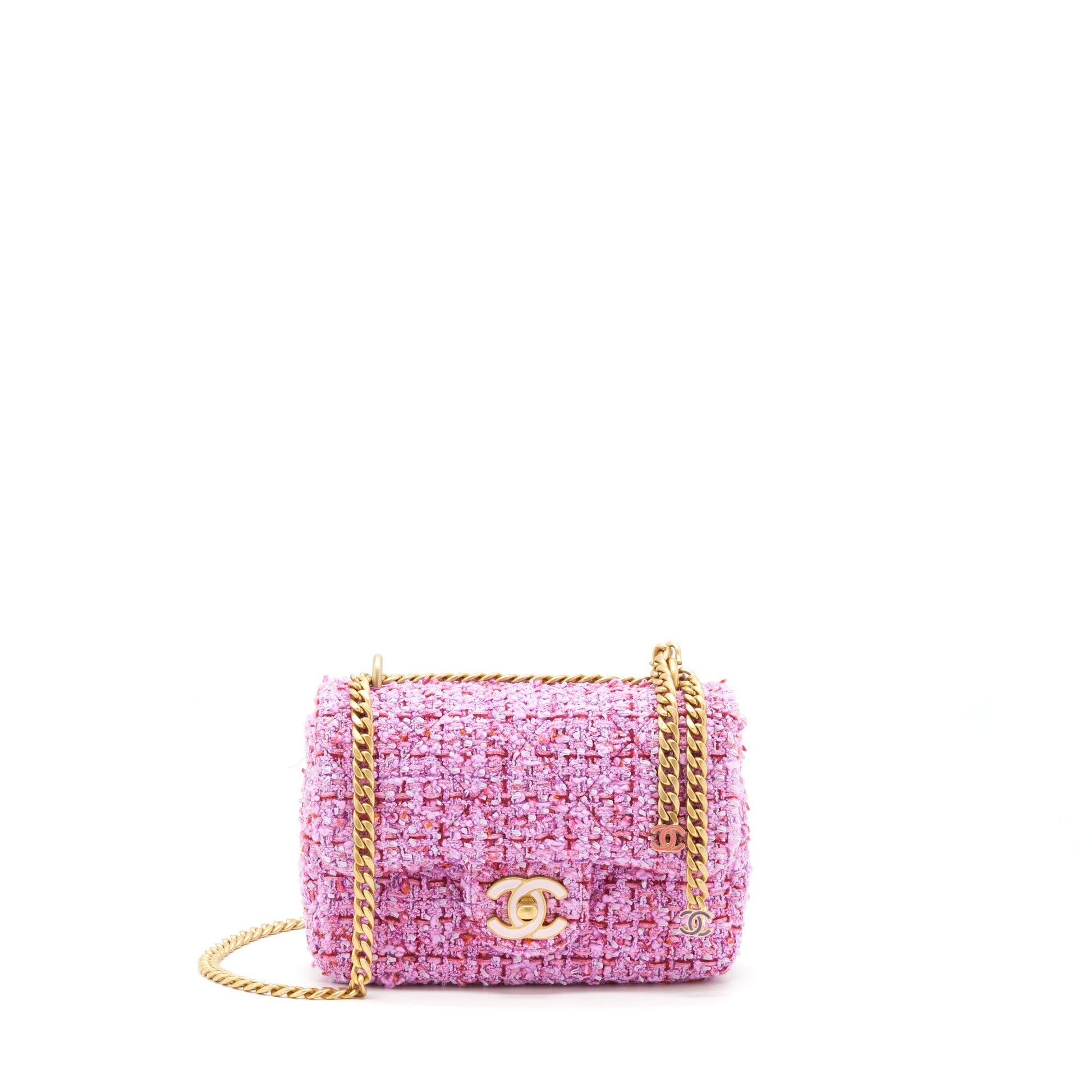 Chanel 22P Square Flap Tweed Hardware Pink Gold Shoulder Bag