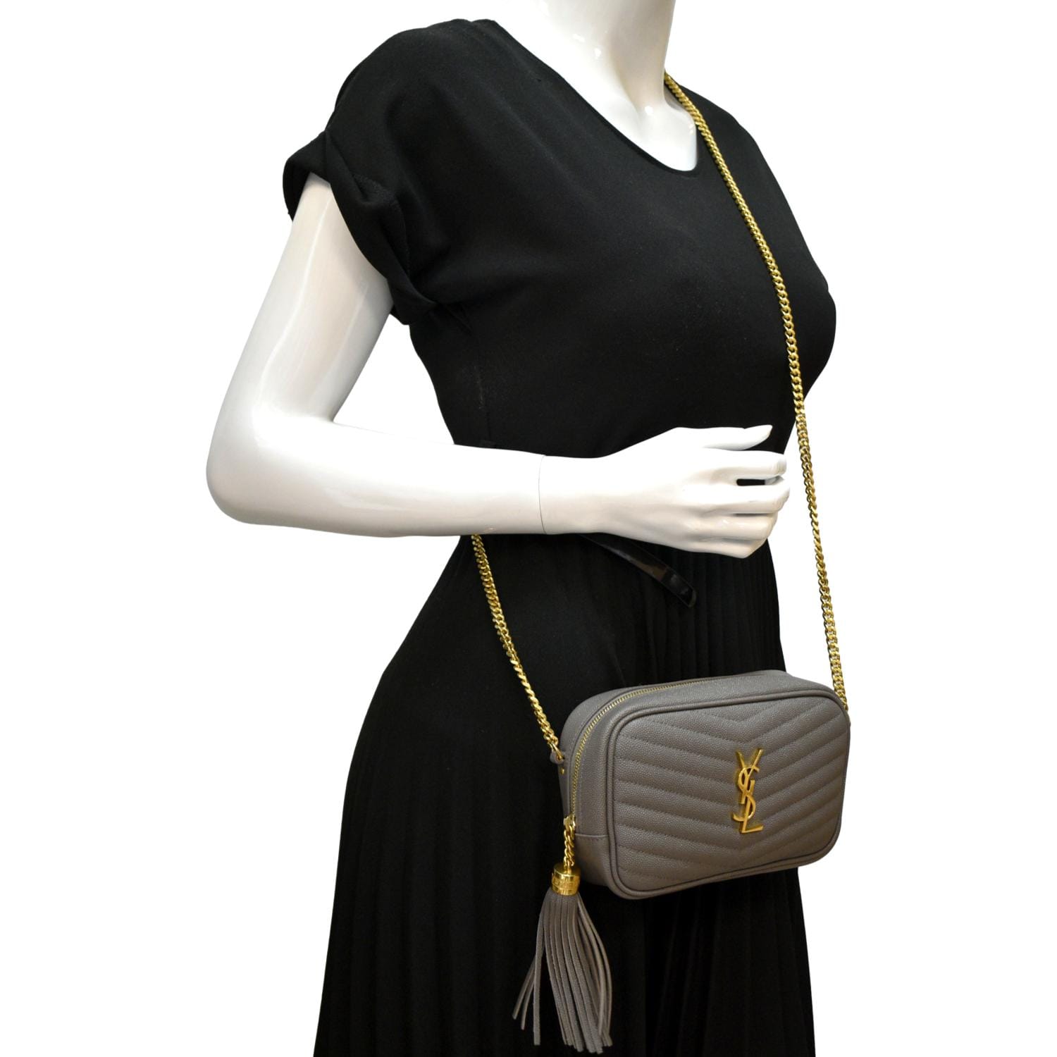 YSL Saint Laurent Saint Lou Chevron Camera Crossbody Bag Storm Leather