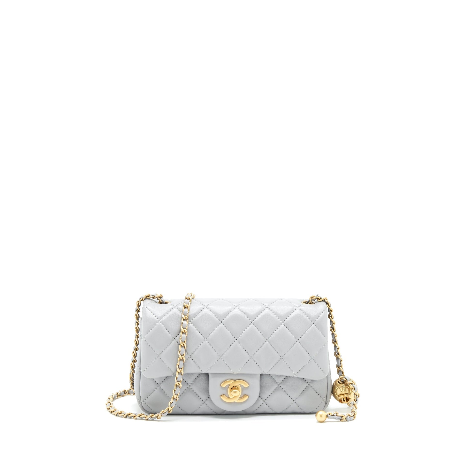 Chanel 21B pearl Crush Rectangular Flap GHW Grey Shoulder Bag
