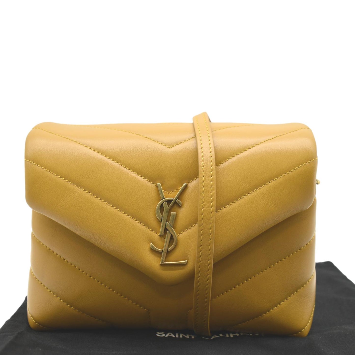 YSL Saint Laurent Yves Loulou Crossbody Bag Leather Yellow Mini