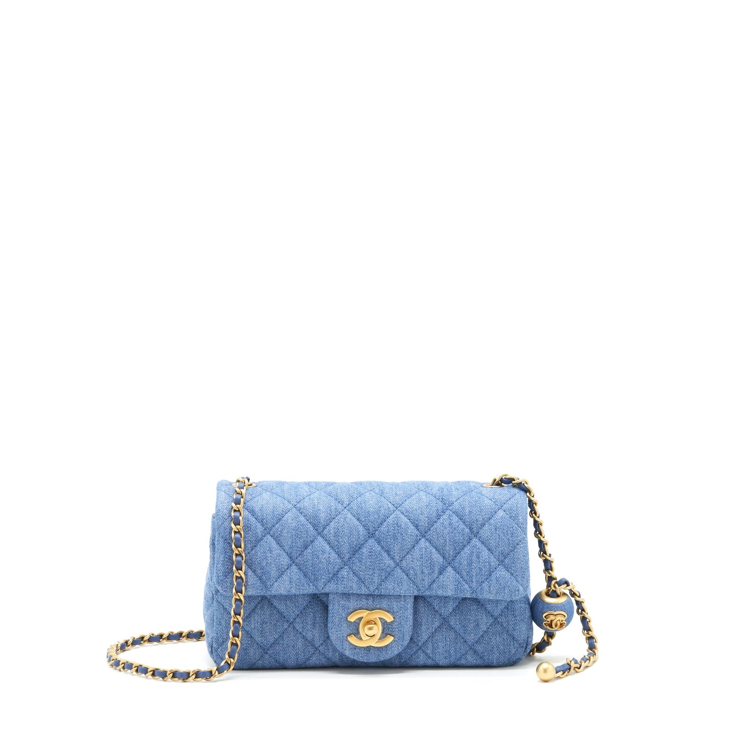 Chanel 21K Pearl Crush Rectangular Flap Denim Shoulder Bag
