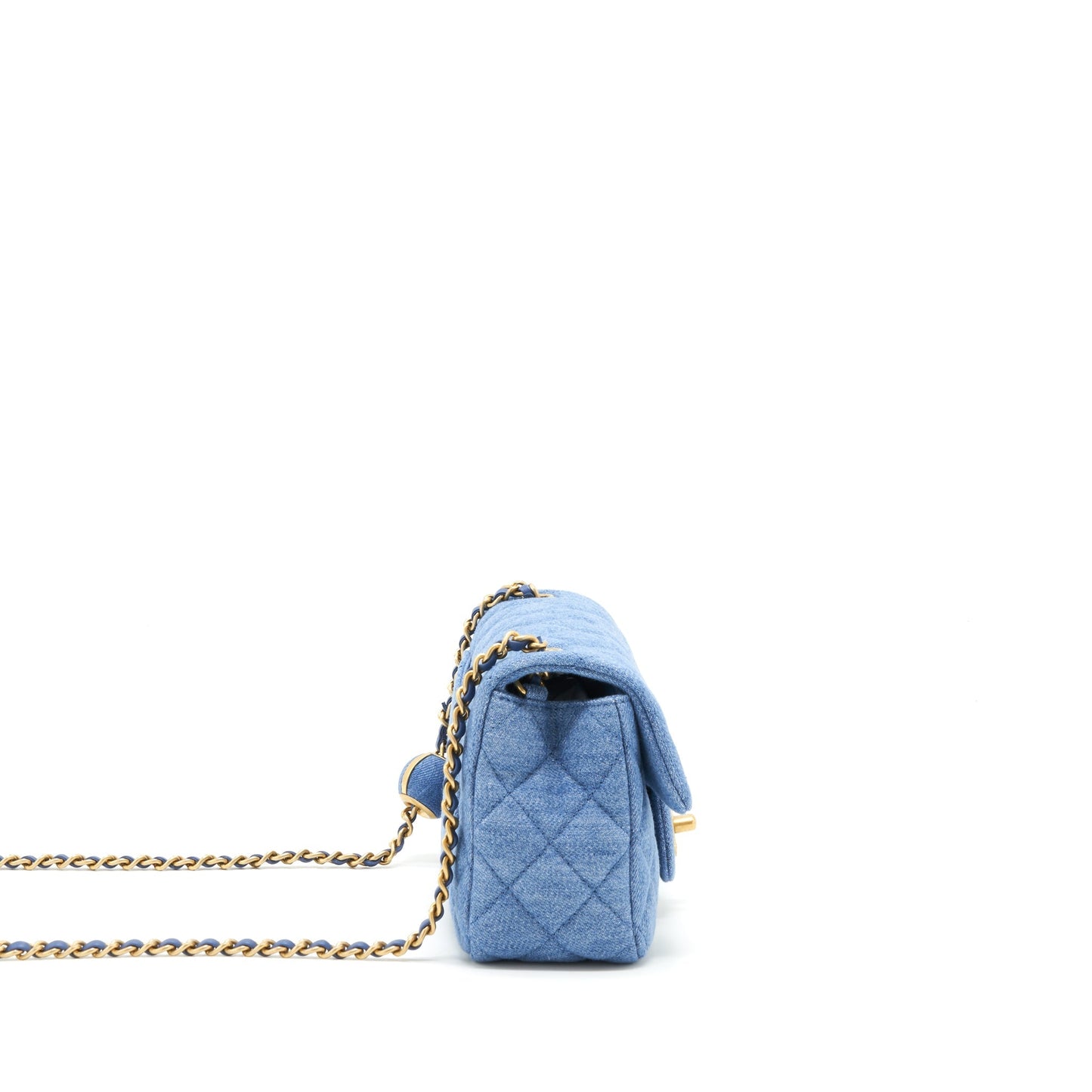 Chanel 21K Pearl Crush Rectangular Flap Denim Shoulder Bag