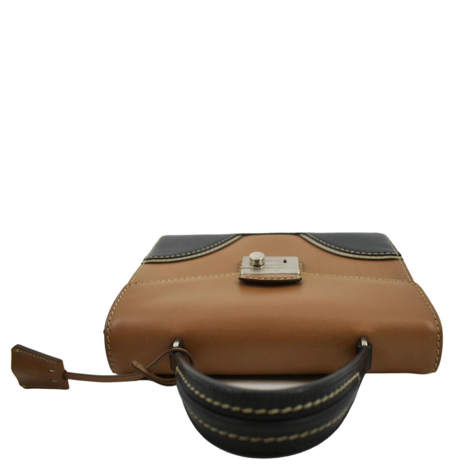 Prada Sound Lock Shoulder Bag Leather Vitello Tan