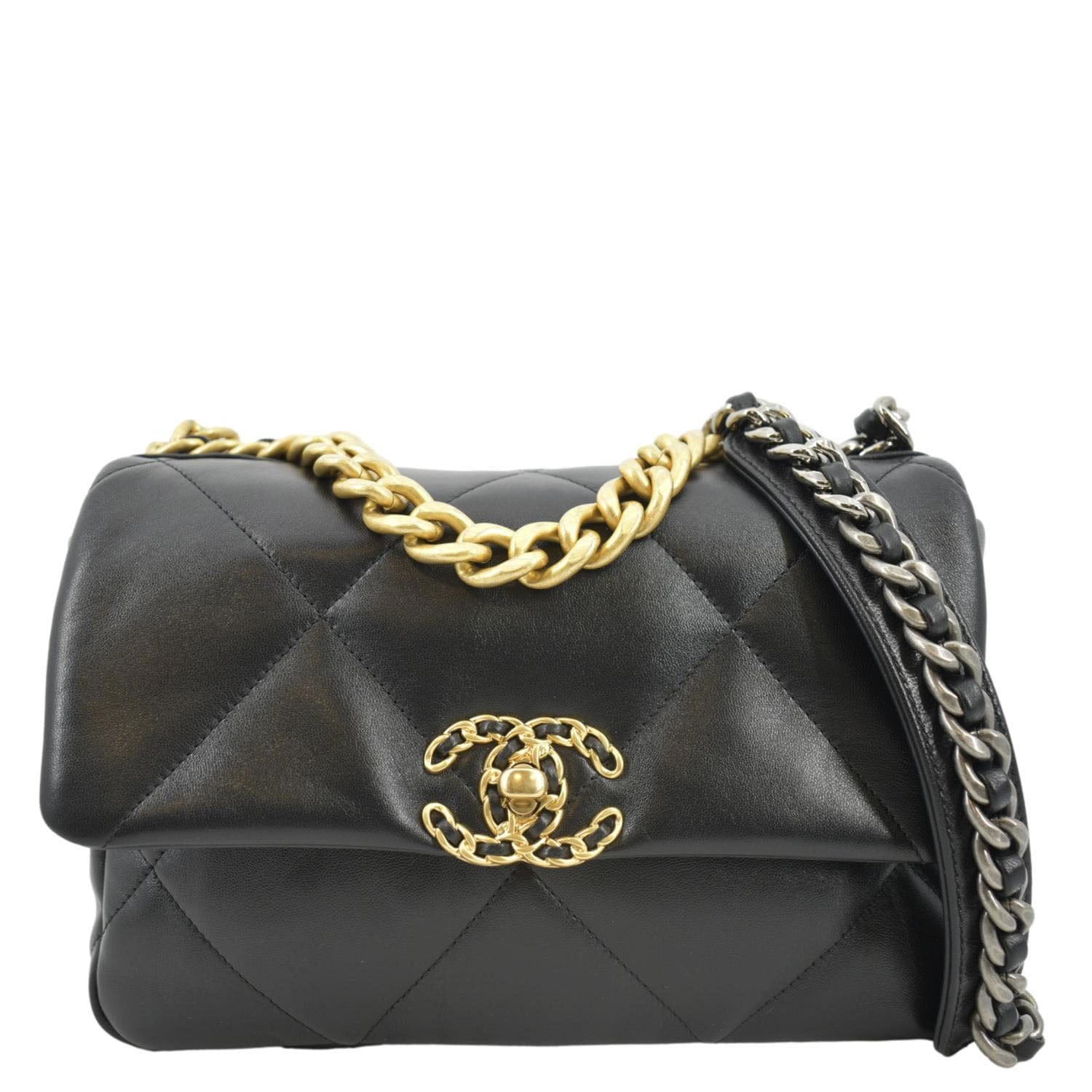Chanel 19 Flap Quilted Leather Lambskin Black Travel Bag Bag 4