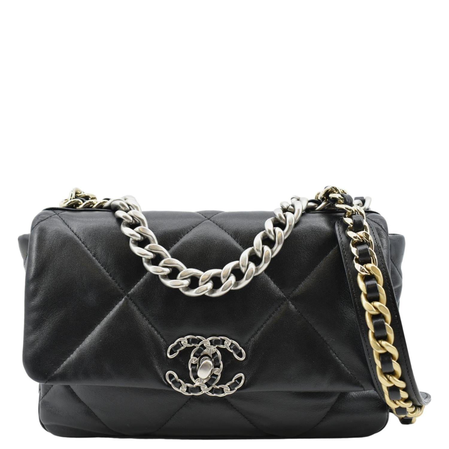 Chanel 19 Flap Quilted - Final Leather Lambskin Black Travel Bag