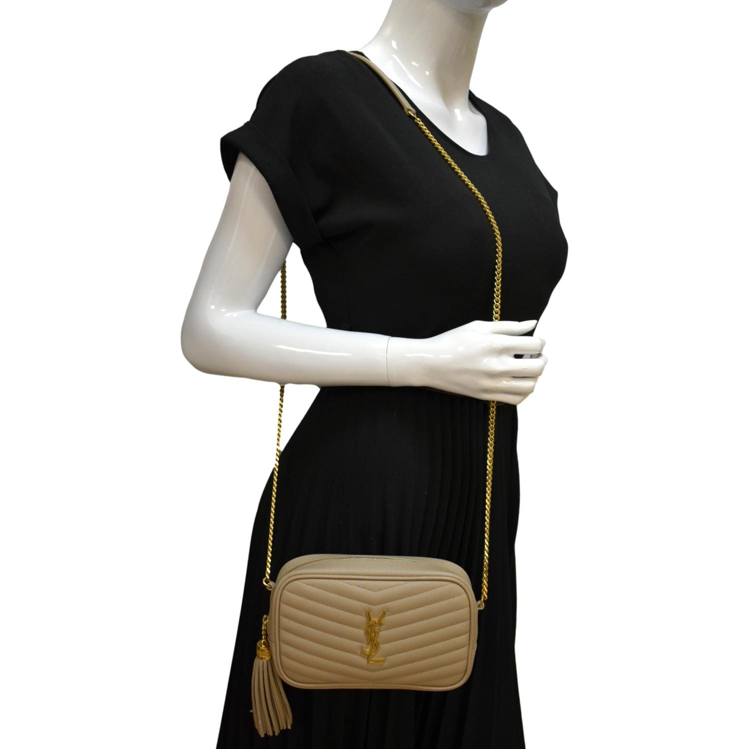 YSL Saint Laurent Yves Lou Grain De Poudre Camera Bag Beige Mini Shoulder Bag