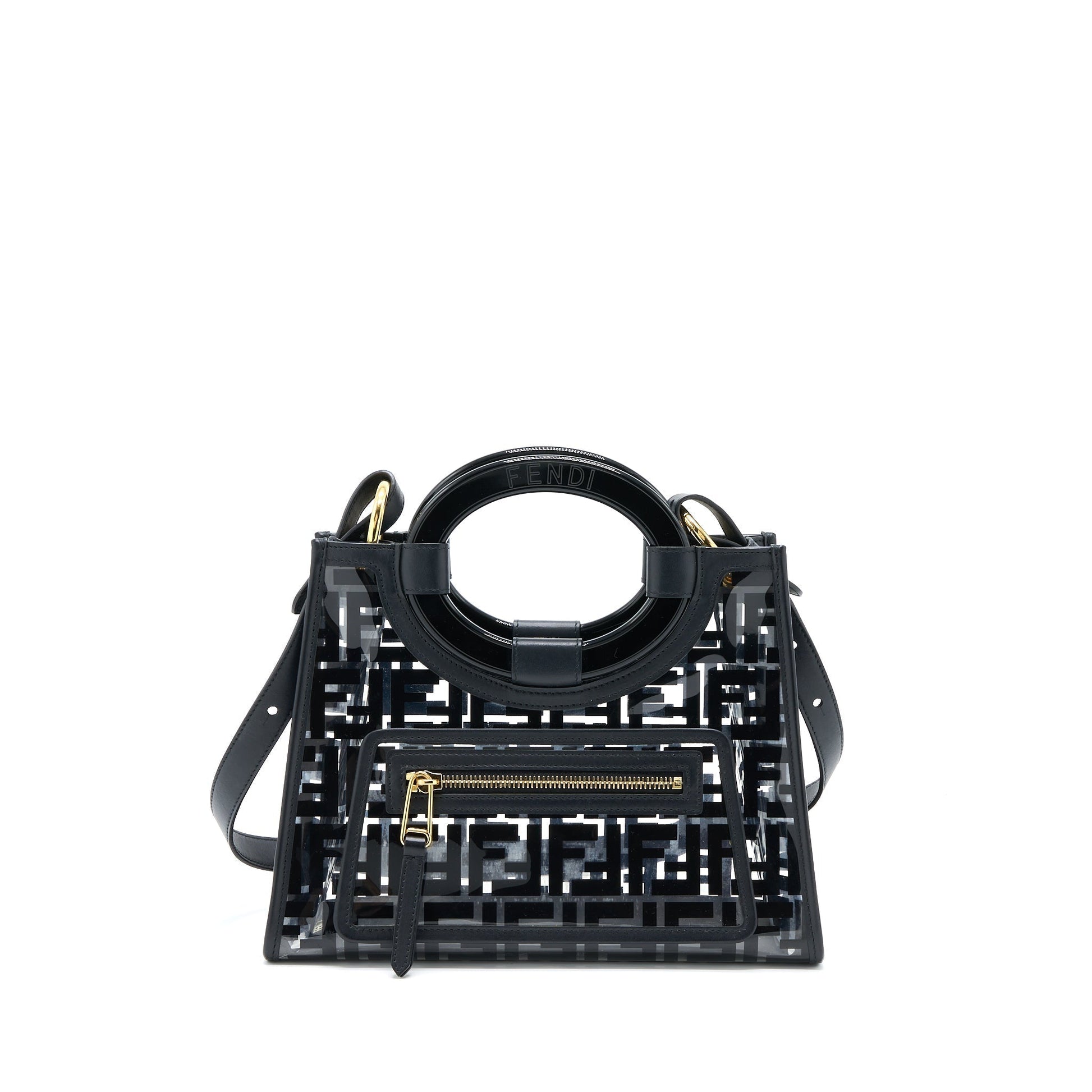 Fendi Transparent Runaway Tote Leather Black Small Tote Bag