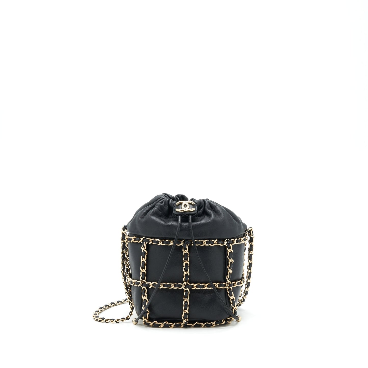 Chanel 21C Bucket Chains Lambskin LGHW Black Bucket Bag