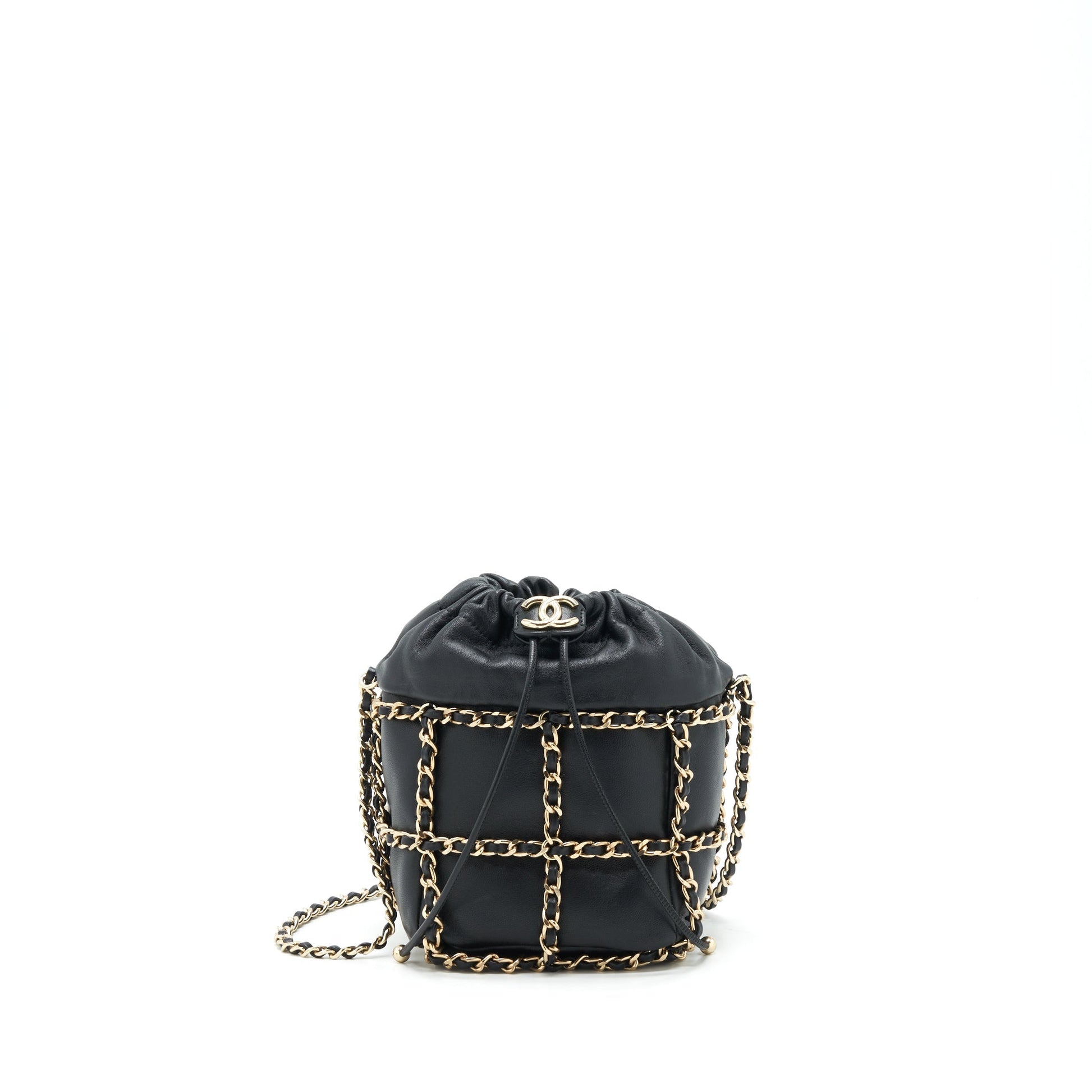 Chanel 21C Bucket Chains Lambskin LGHW Black Bucket Bag