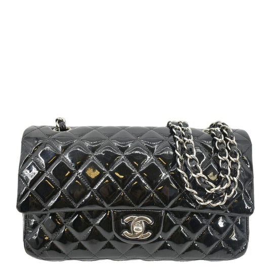 Chanel Classic Medium Double Flap Patent Leather Shoulder Bag Black