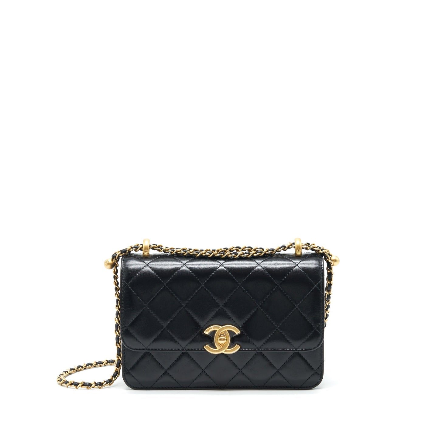 Chanel 21A Crush Flap Calfskin GHW Microchip Black Gold Shoulder Bag