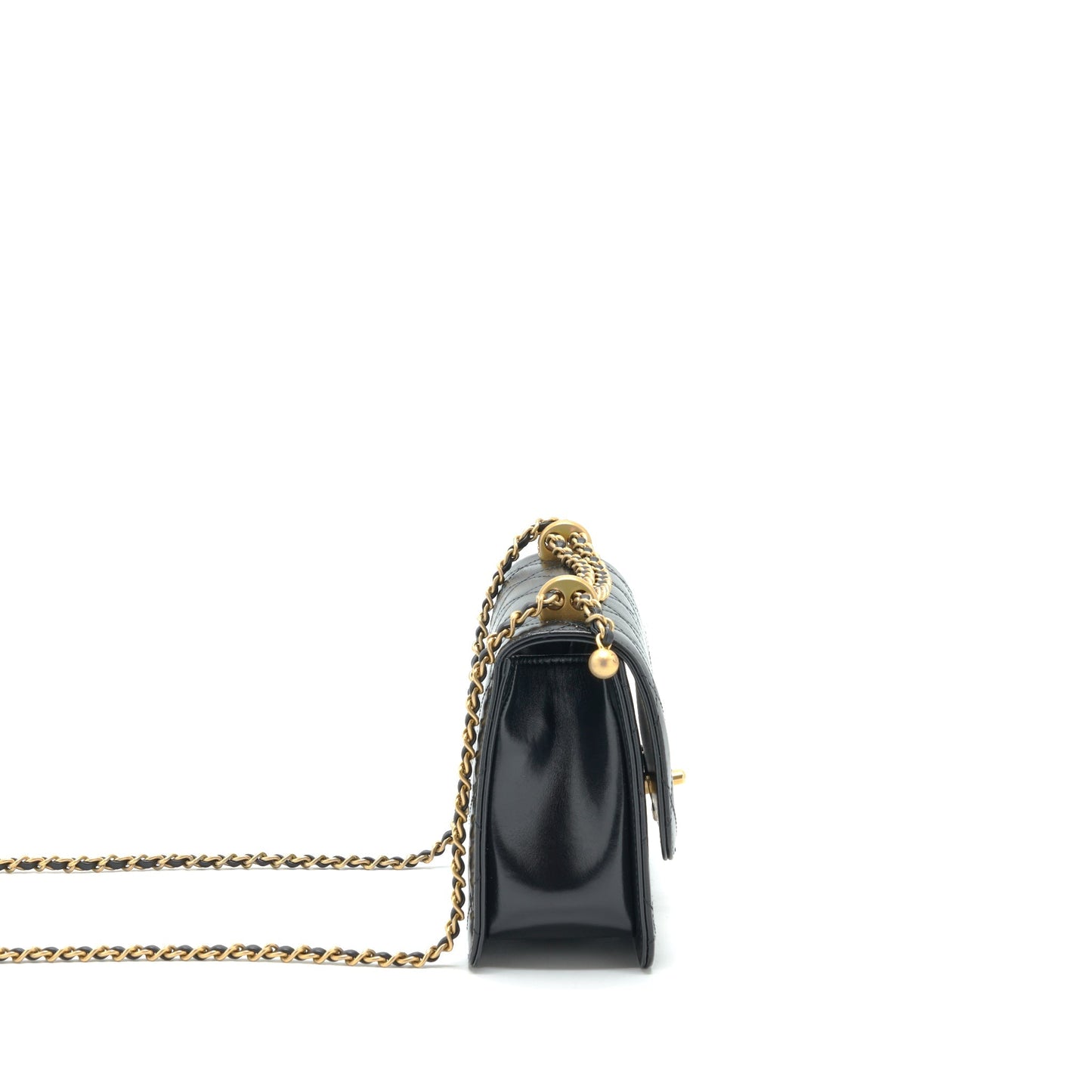 Chanel 21A Crush Flap Calfskin GHW Microchip Black Gold Shoulder Bag
