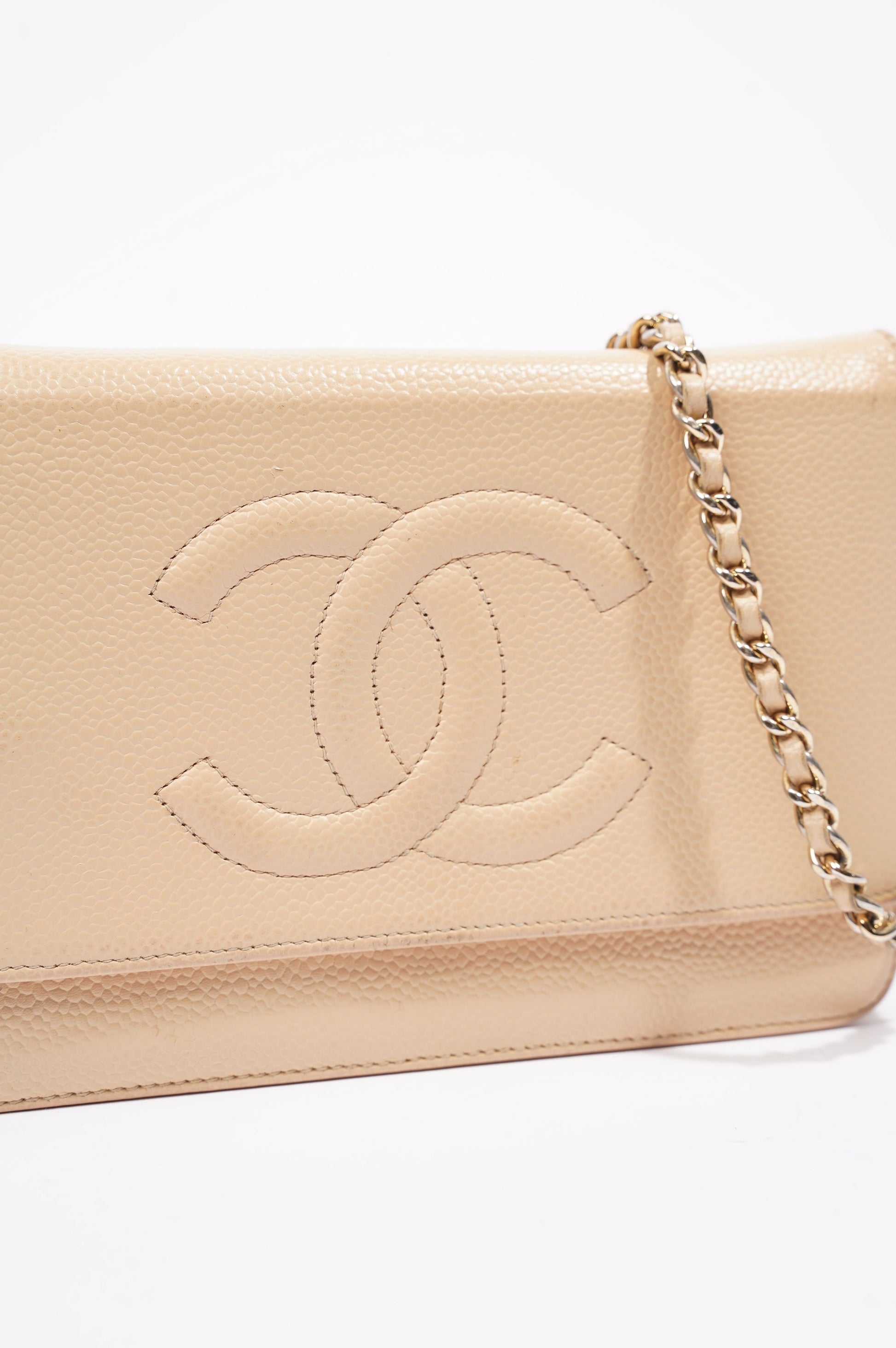 Chanel Womens Timeless Wallet On Chain Beige Caviar