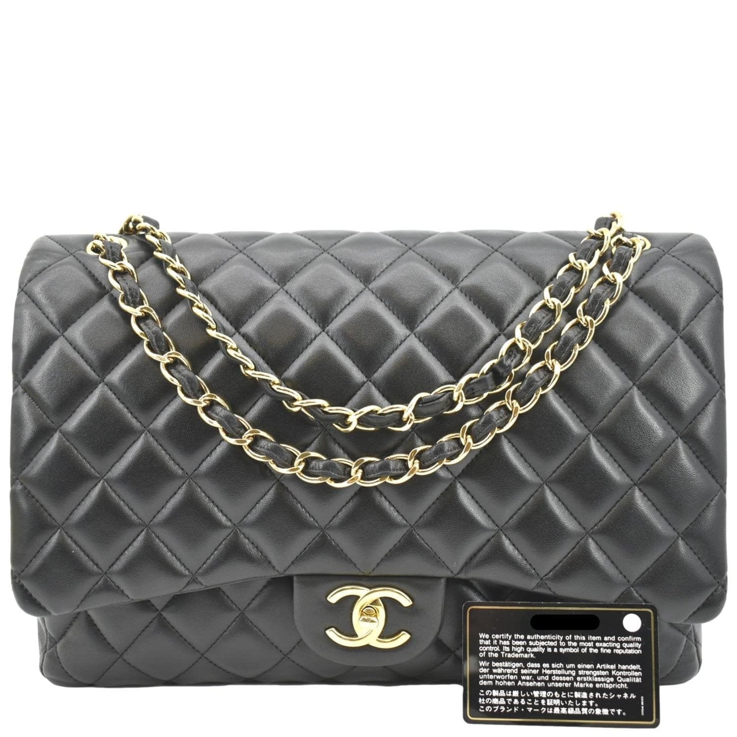 Chanel Maxi Double Flap Leather Lambskin Black Travel Bag